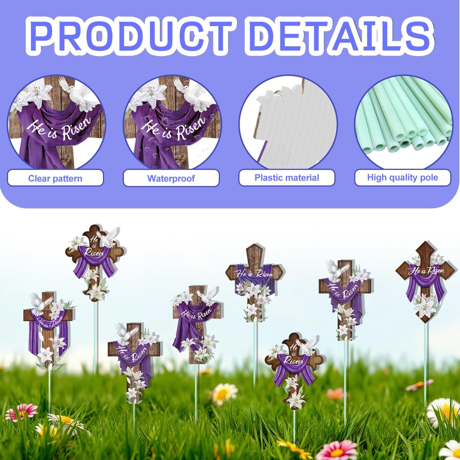 12Pcs Easter Planter Stakes Religious He is Risen Flower Pot Signs Christian …