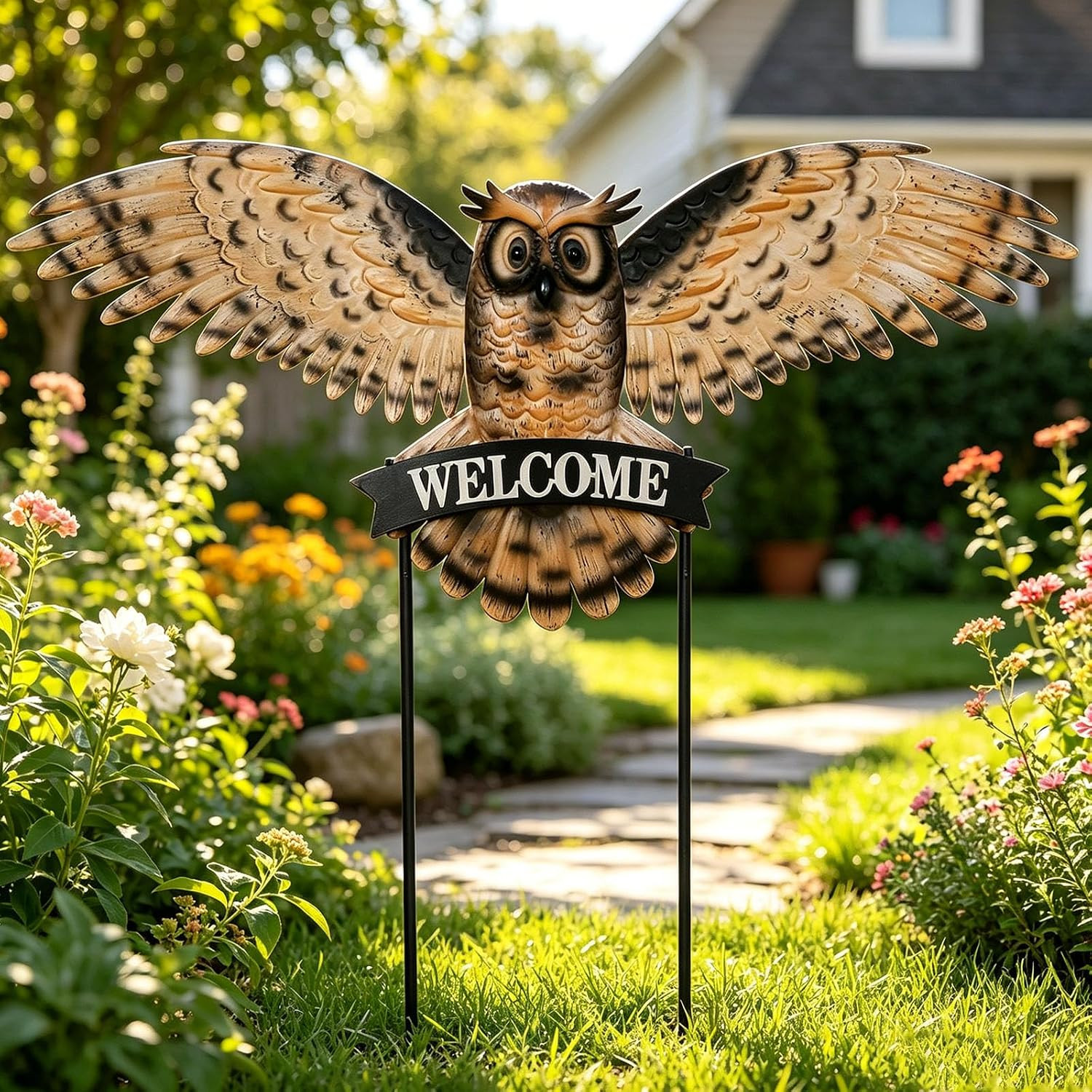 Decorative Garden Stakes Large Vintage Owl with Welcome Sign for Front Door 37.2