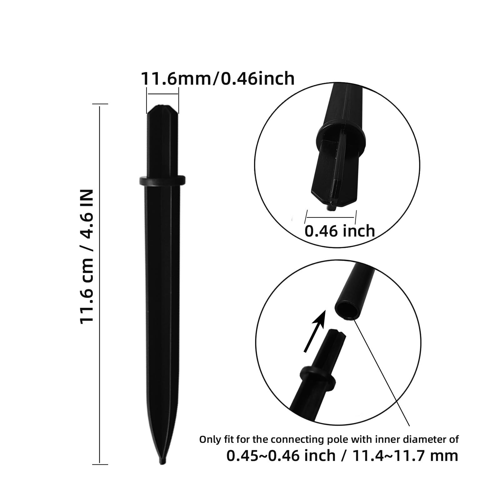 10pk ABS Solar Light Ground Spikes Replacement, 0.45″ Pole for Outdoor Yard Path