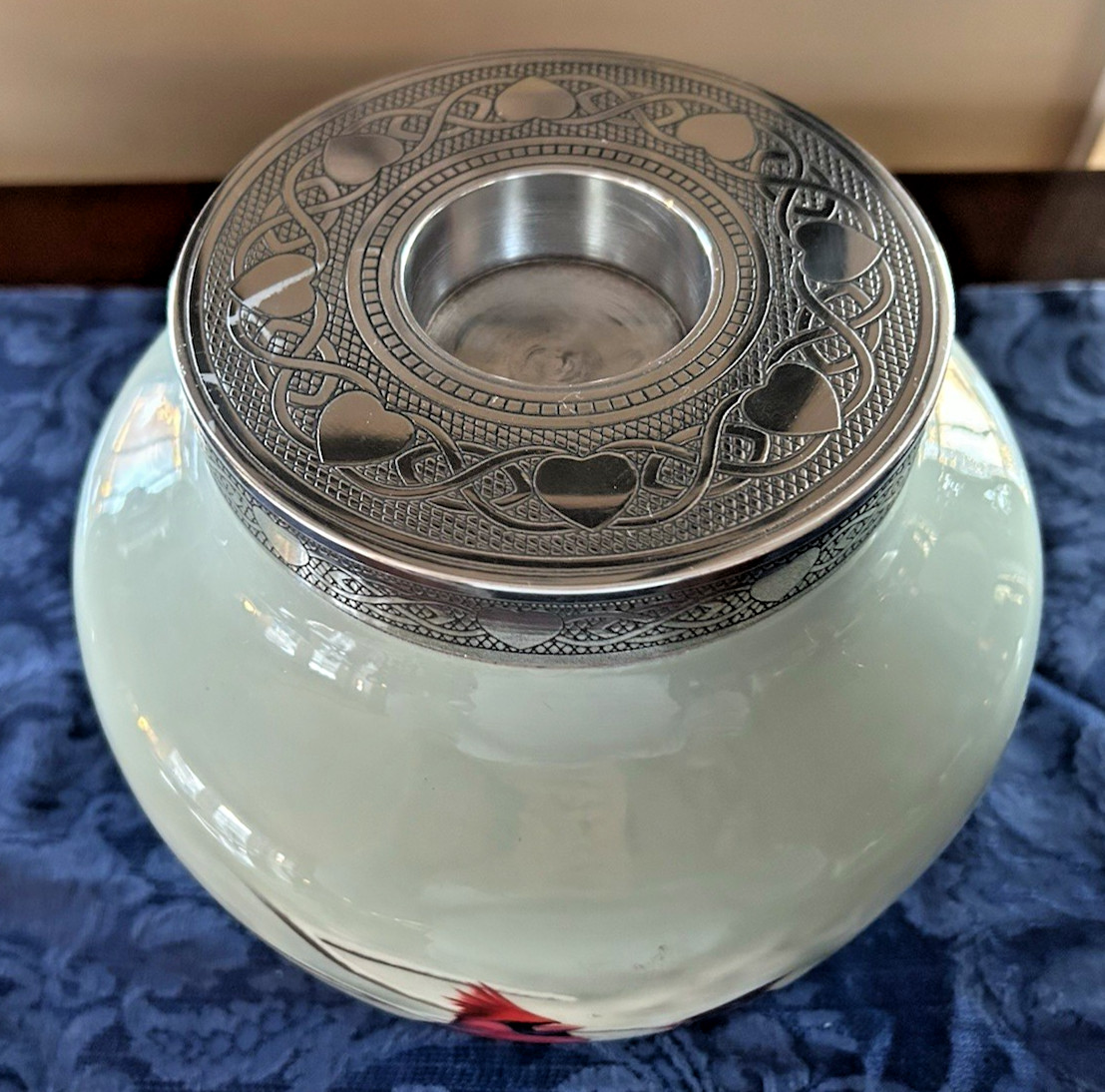 HLC Cardinal Bird Keepsake Memorial Cremation Urn & Candle Holder Handcrafted 8″