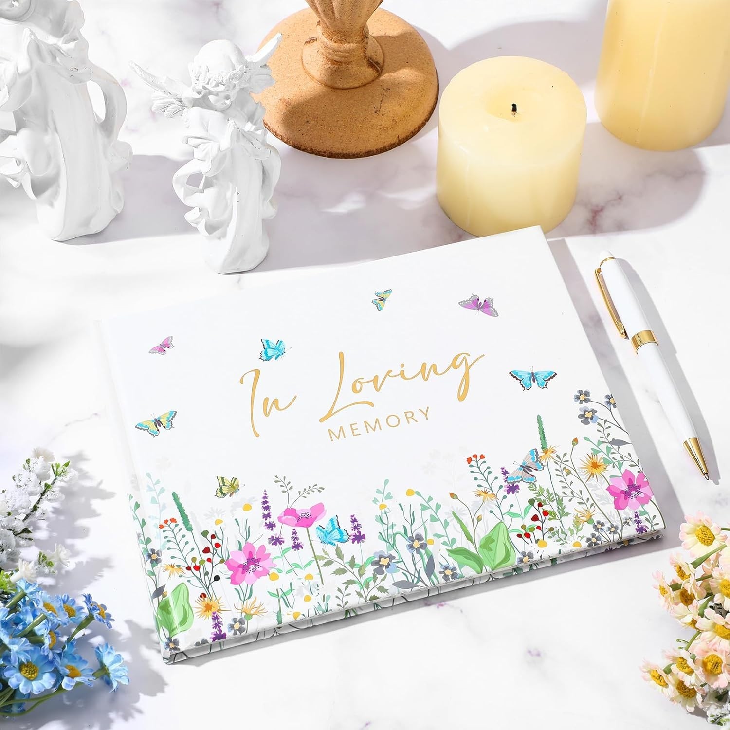 Funeral Guest Book for Memorial Service Celebration of Life Sign in Pen Included