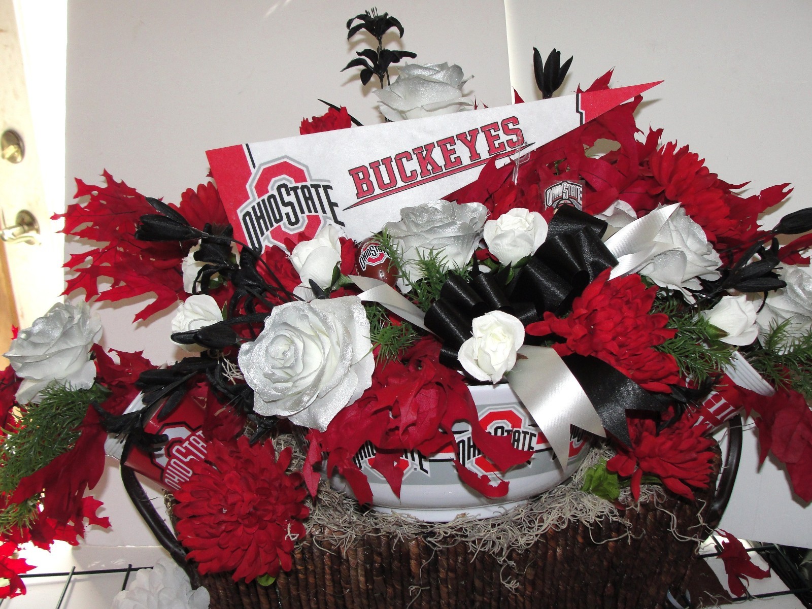 OSU Ohio State Colors Football Scarlet Gray Cemetery Grave Tombstone Decoration