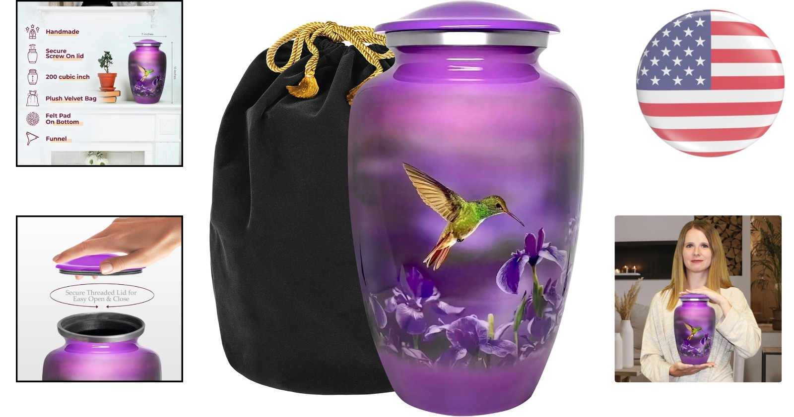 Elegant Large Hummingbird Cremation Urn for Ashes – Durable Aluminum Design