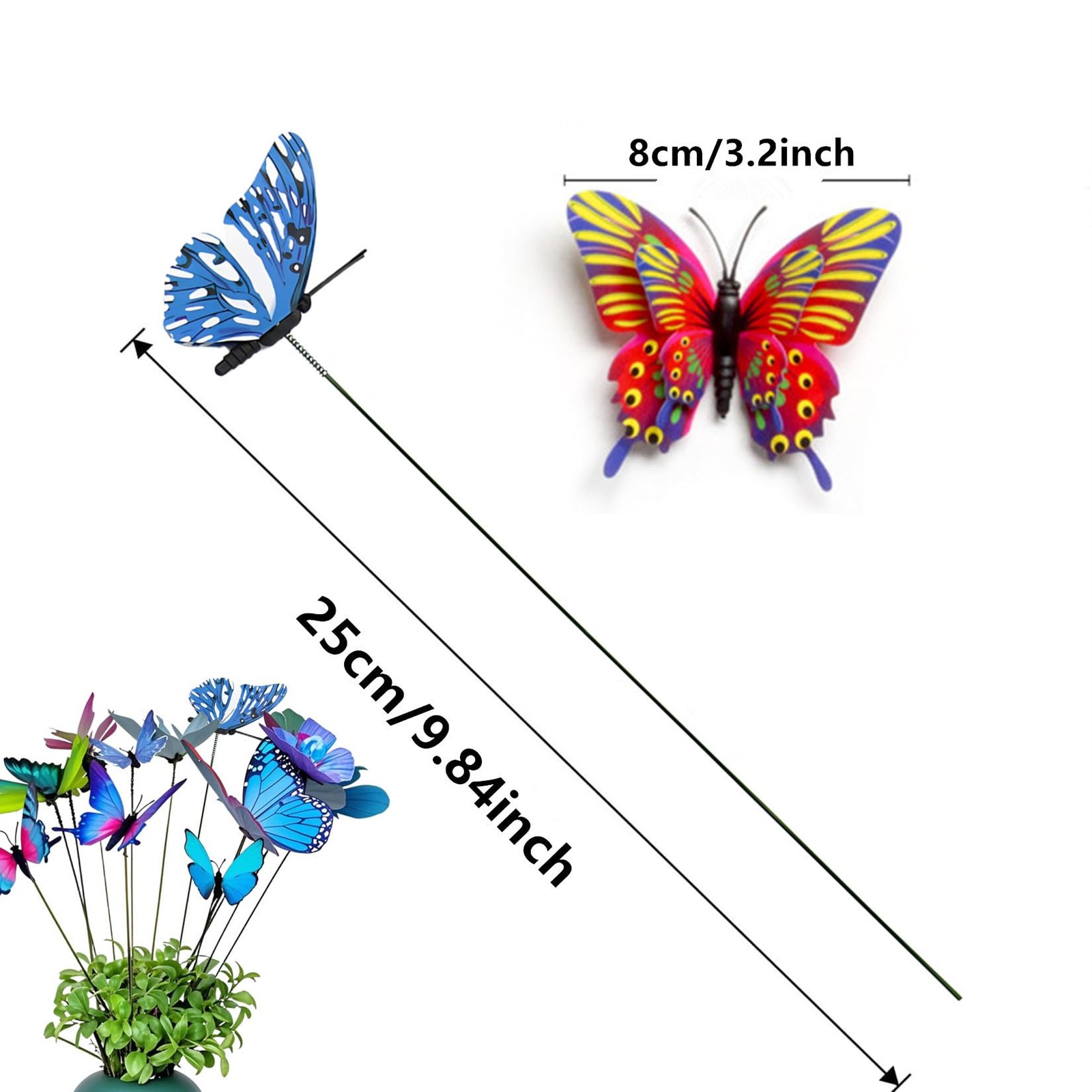 Double-Layer Butterfly Garden Posts, 30pcs Colorful Butterfly Decorations for…