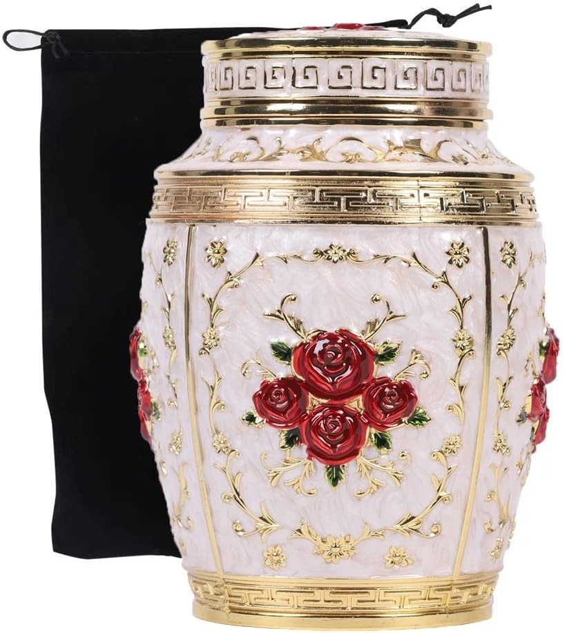 Medium Urn for Human Ashes – Rose Cremation Urn for Ashes Women Mom, Metal, Zinc