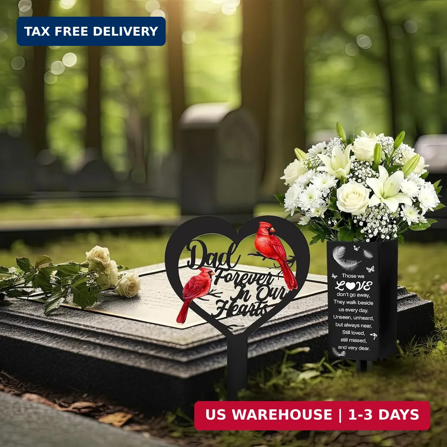 FoldTier 2 Pcs Dad Grave Decorations for Cemetery Dad Forever in Our Heart with