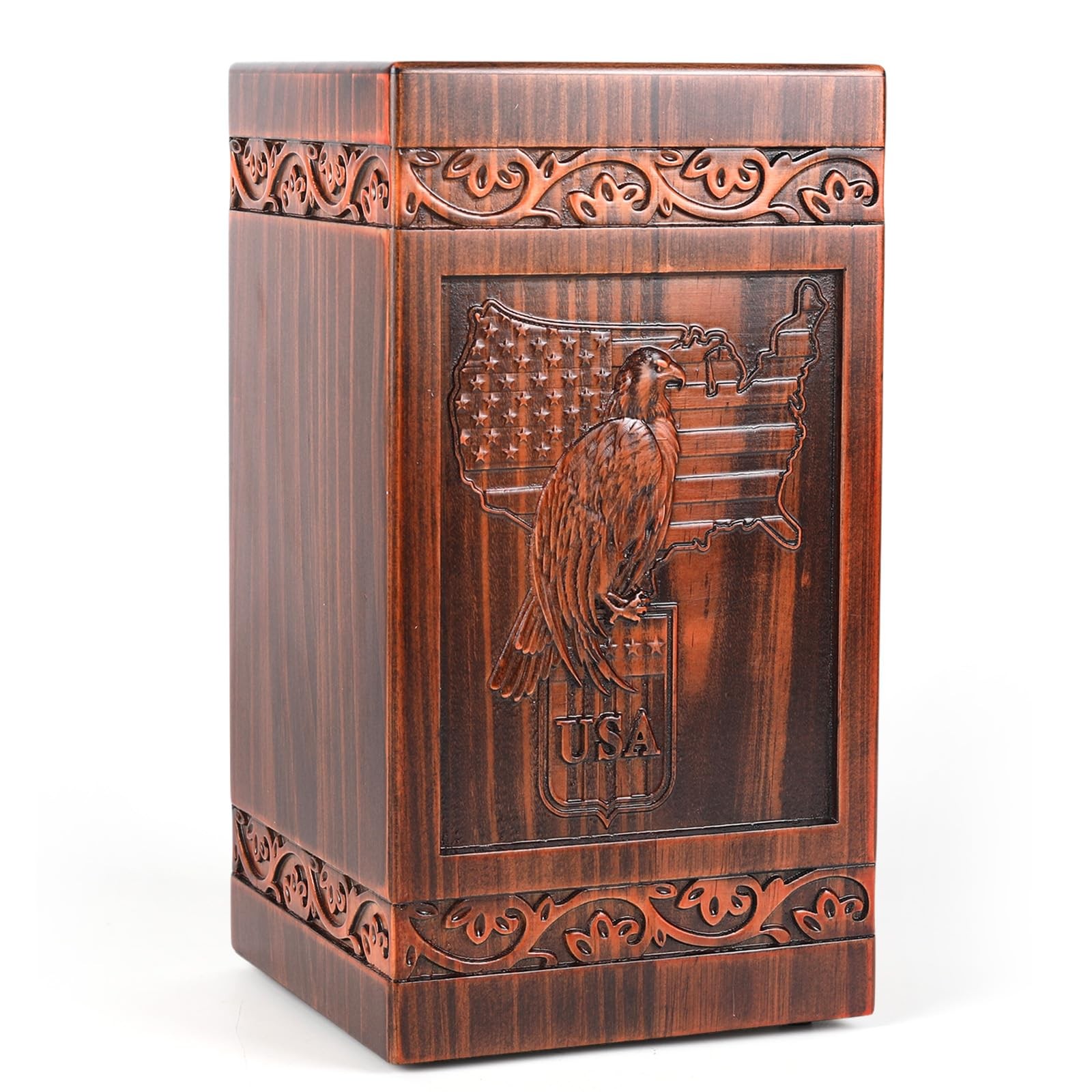 Eagle and American Flag Wooden Urn for Human Ashes Adult – Full Size 300 Cubi…