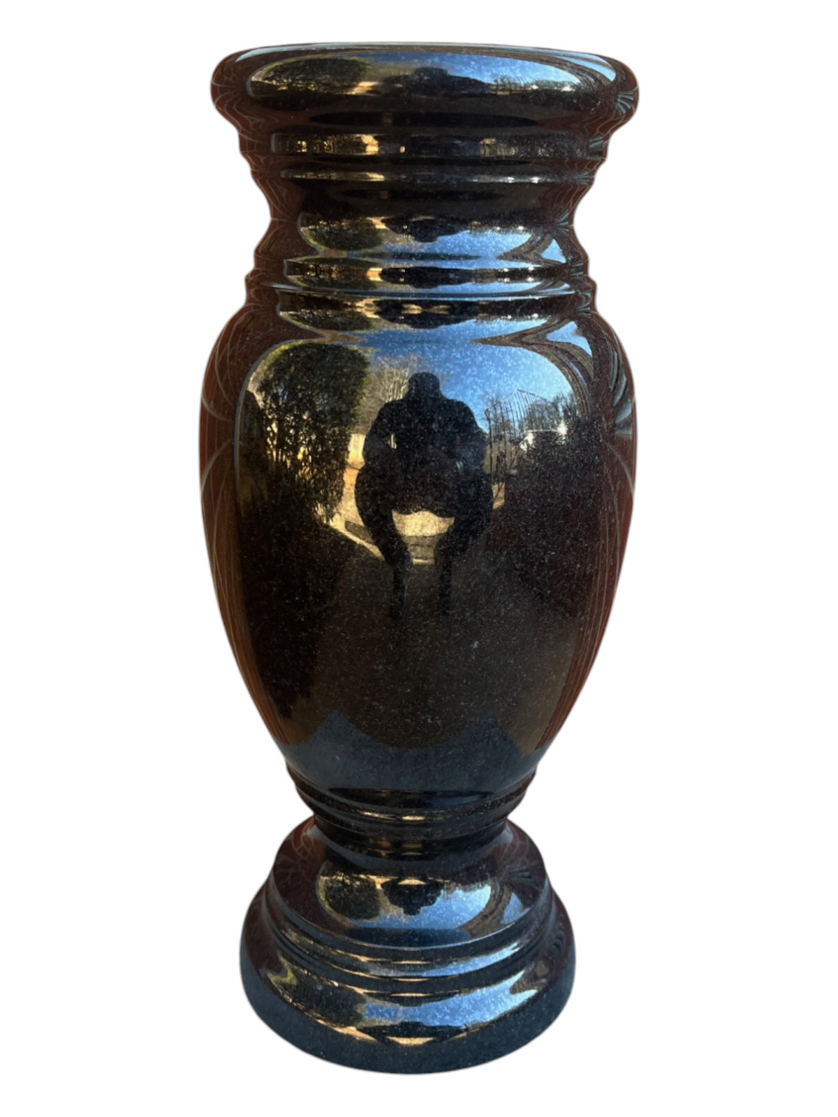 Cemetery Memorial Granite Round Vase Black 4.5″ x 10″ polished