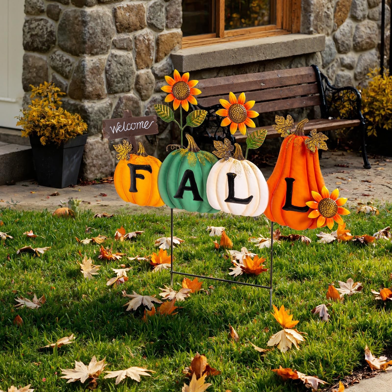 Fall Garden Stakes Decorative, Letter Fall Pumpkin Waterproof Metal Yard Sign…