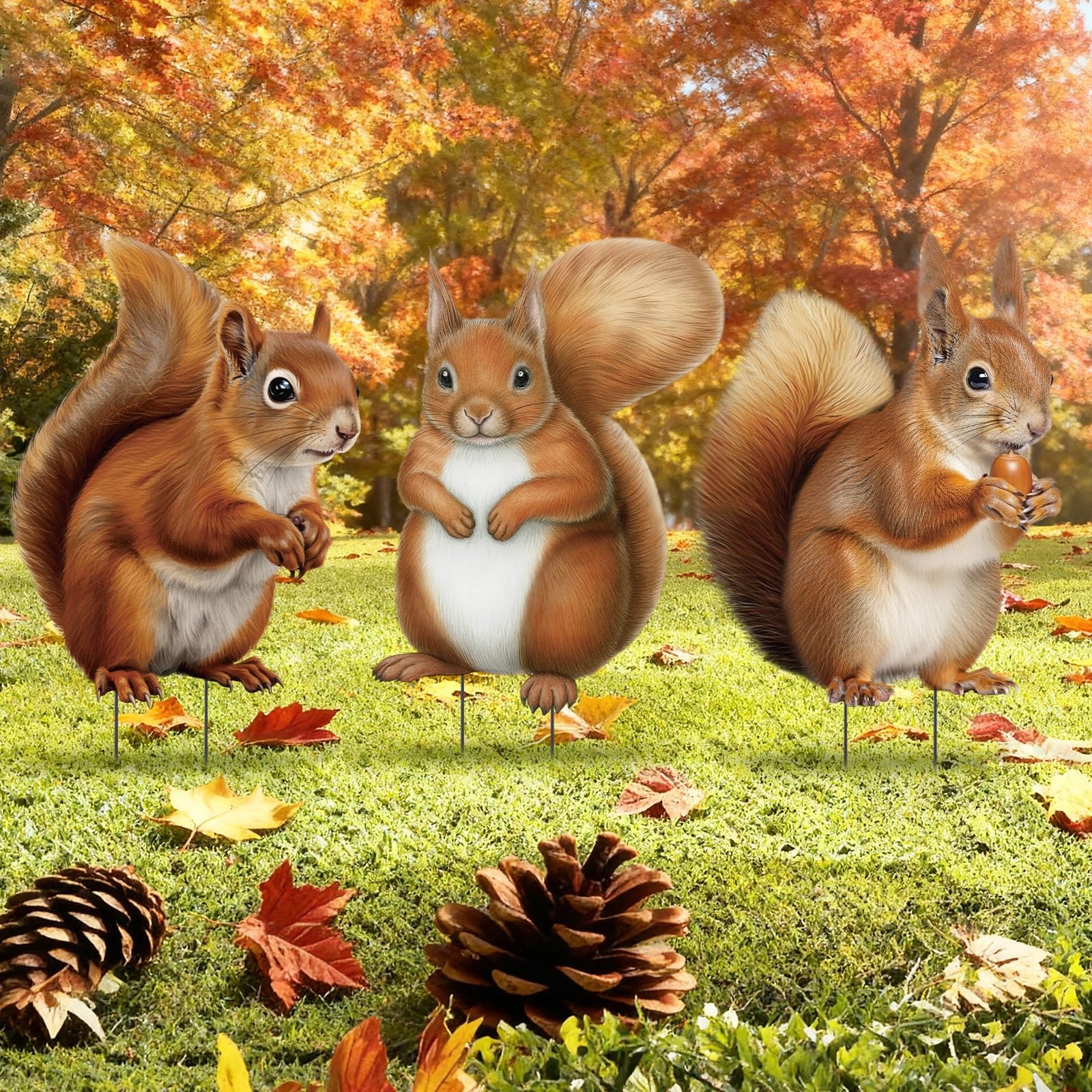 3 Pack Metal Squirrel Garden Stakes Spring Summer Outdoor Decorative Woodland…