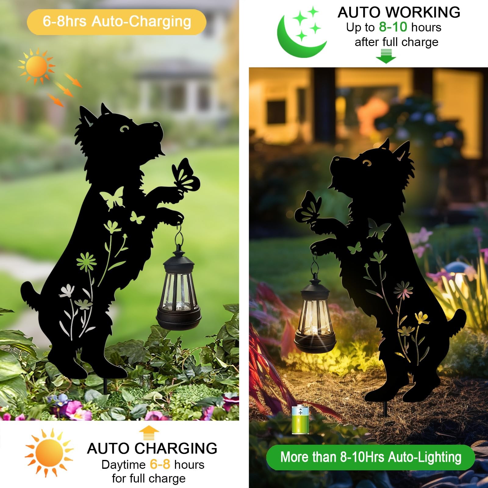 Solar Lights Outdoor Pathway,2 Pack Metal Yorkie Decor with Solar Lantern Gar…