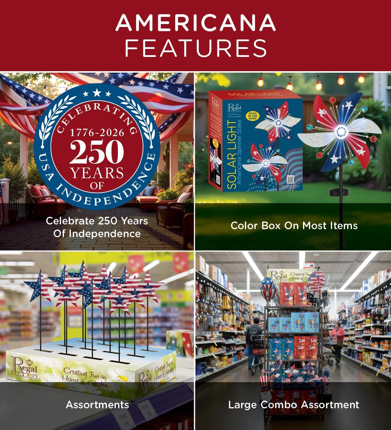 Americana Mosaic Solar Stake Set of 2, Patriotic Outdoor Garden Lighting, Wea…