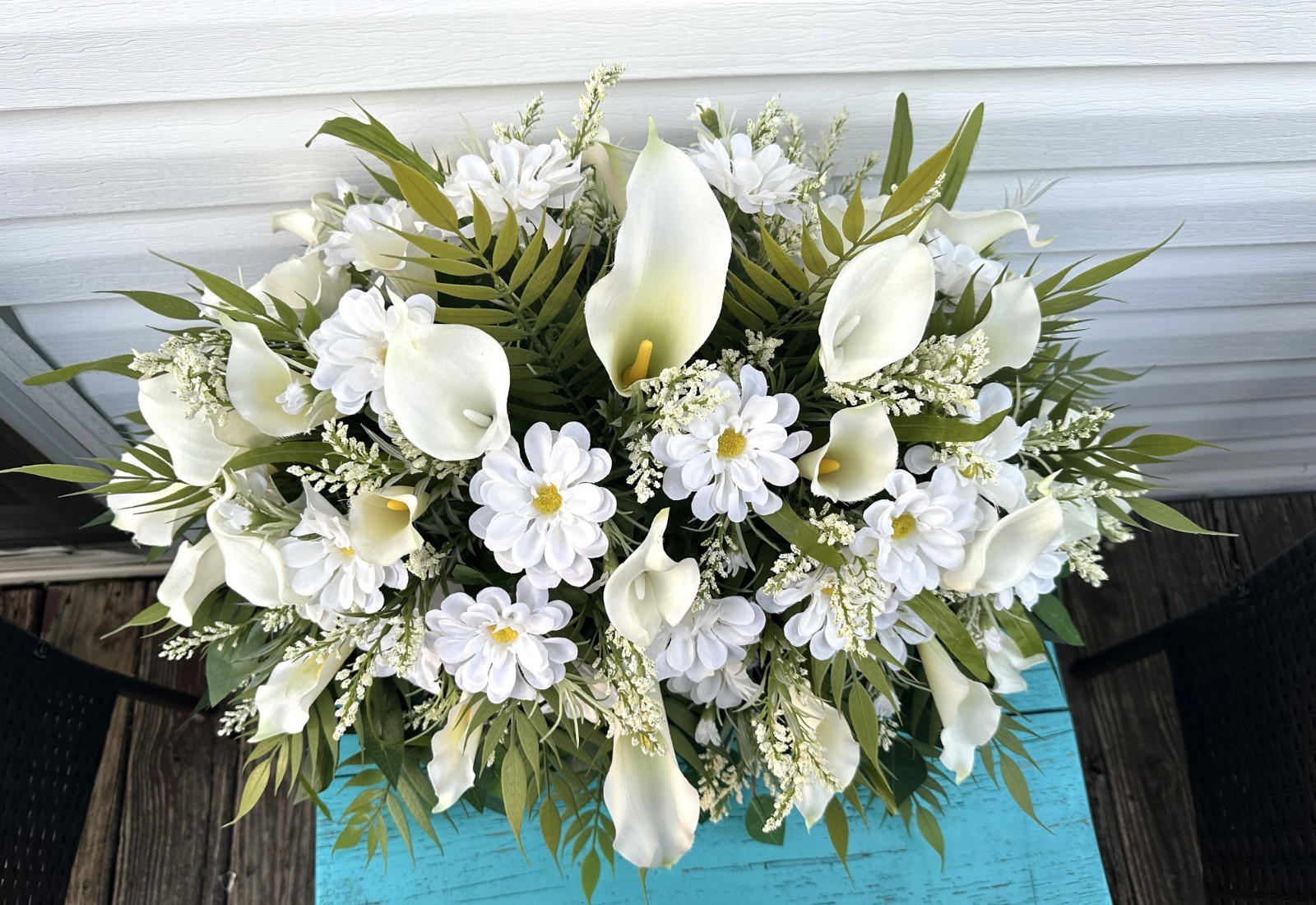 Calla Lilies Cemetery Headstone Saddle, Funeral Gravesite Arrangement, Cosmos