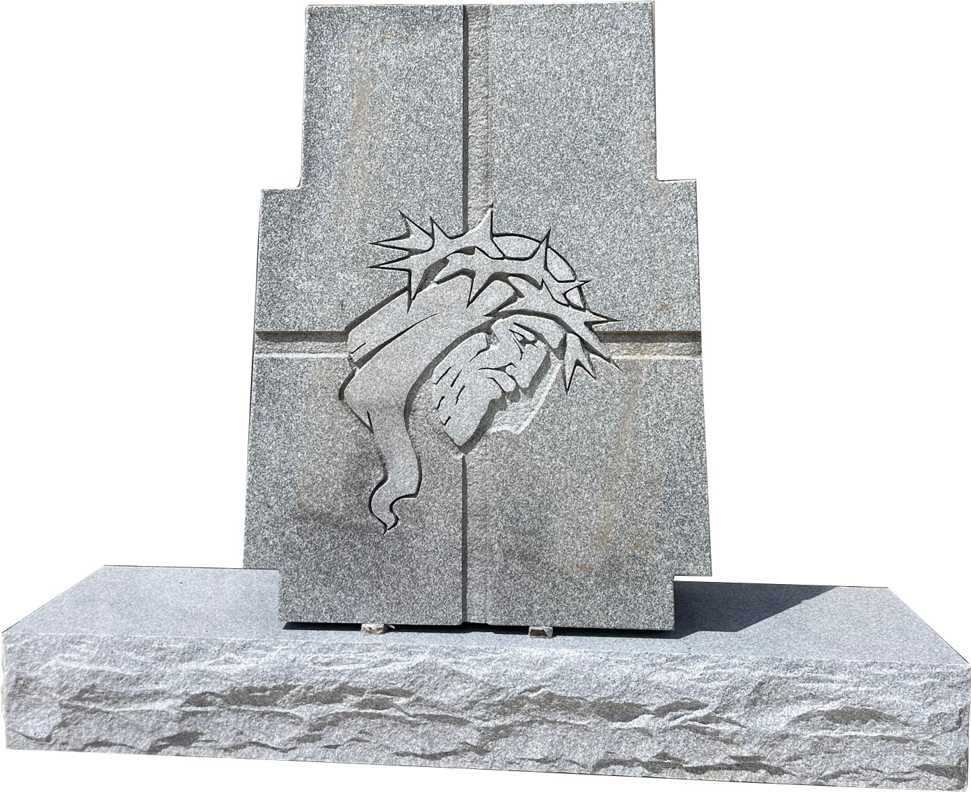 Gray Granite Monument Cross Jesus Crown of Thorns Cemetery Grave Marker MN-07B