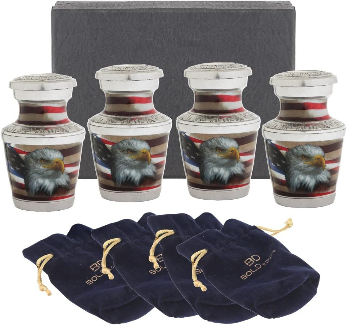 Small Urns for Human Ashes Adult Male or Female | Set of 4 | American Flag Decor