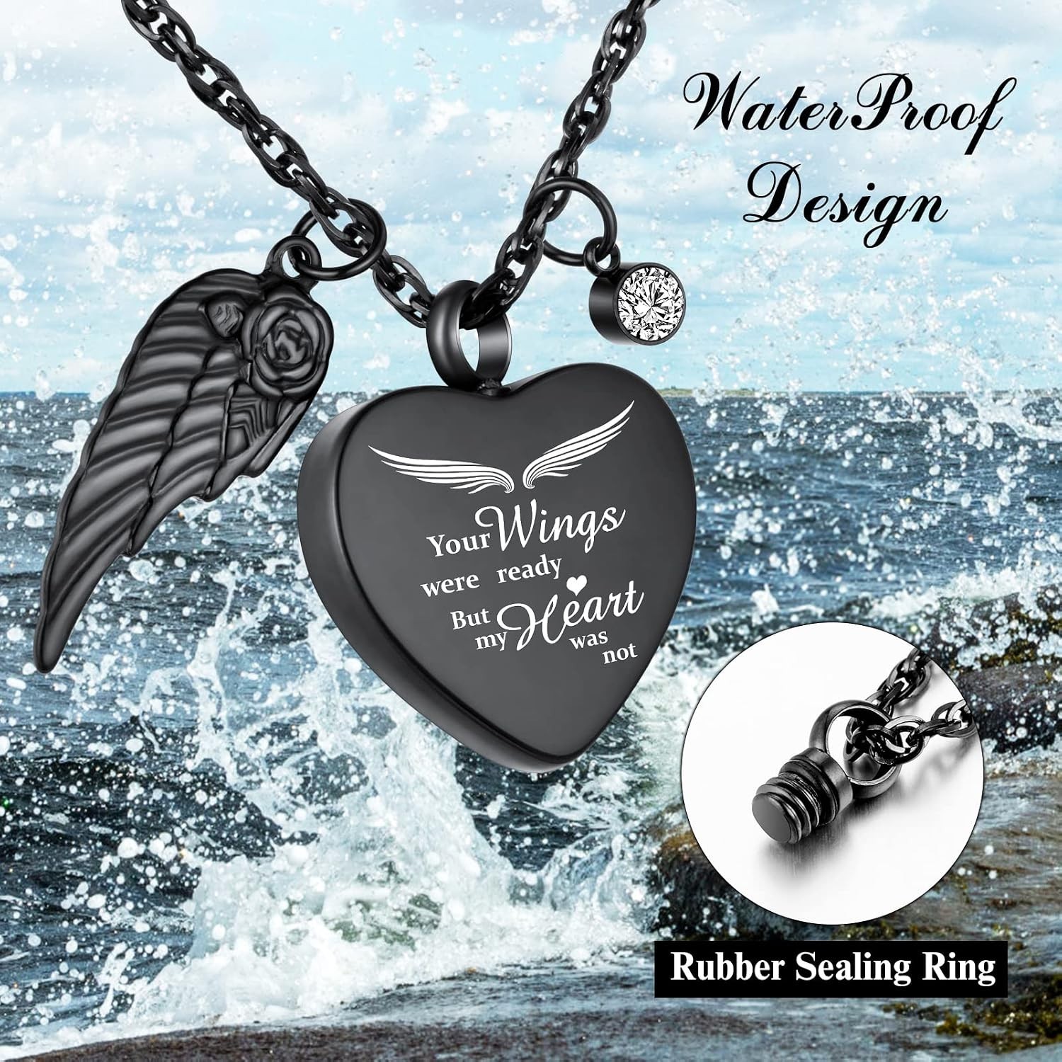 Personalized Heart Memorial Necklace for Ashes with 12 Birthstones & Filling Kit
