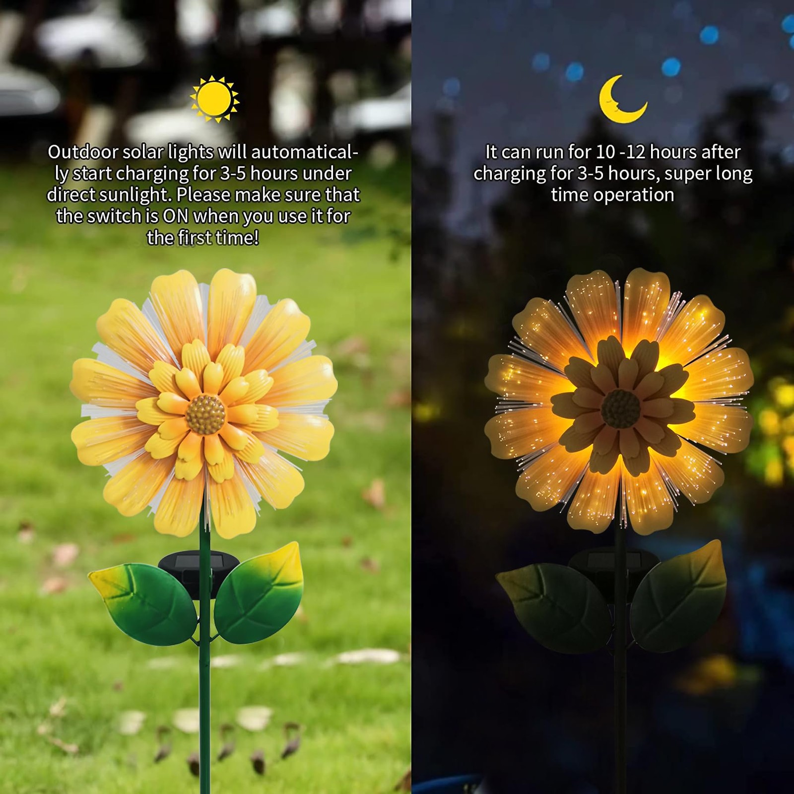 Solar Garden Stake Solar Flower with Fiber Lights Metal Sunflower Decorative …