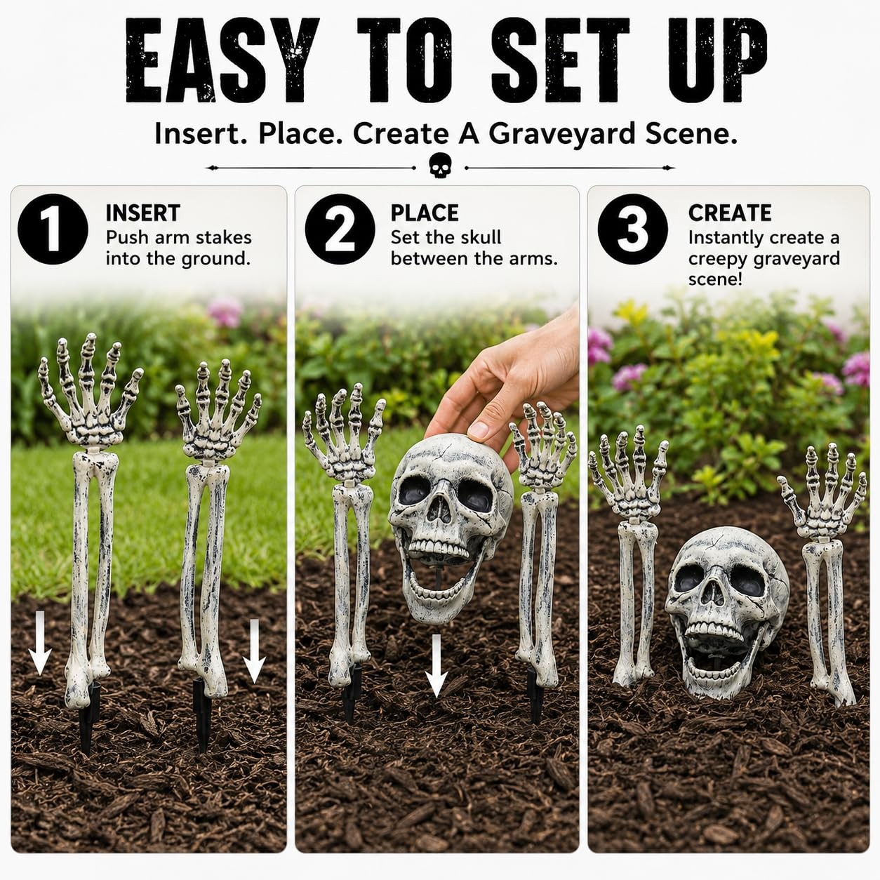 Realistic Skeleton Stakes and Crow Halloween Decorations for Lawn Stakes Gard…