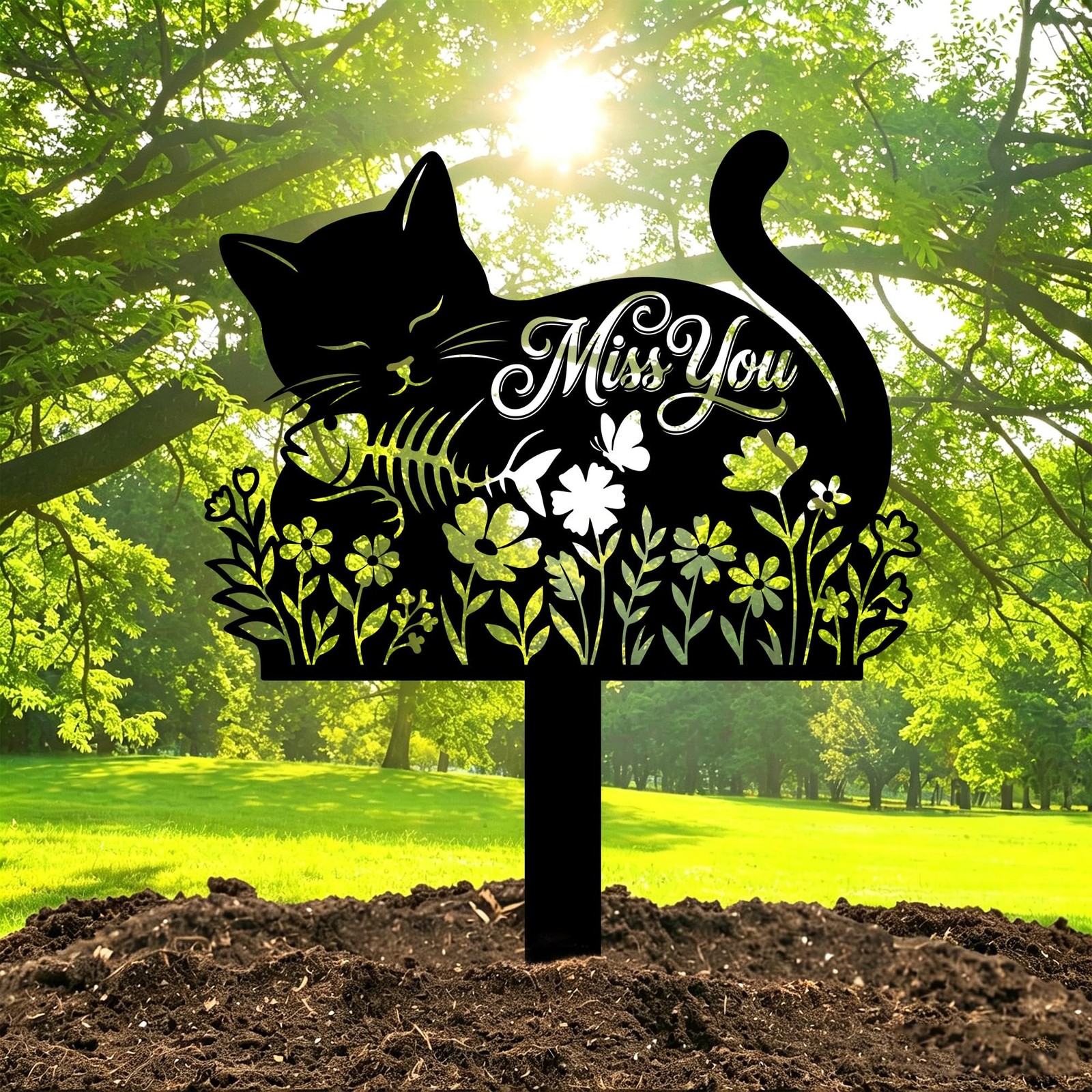 Cat Memorial Metal Grave Marker Outdoor, Sleeping Cat Pet Grave Markers with …