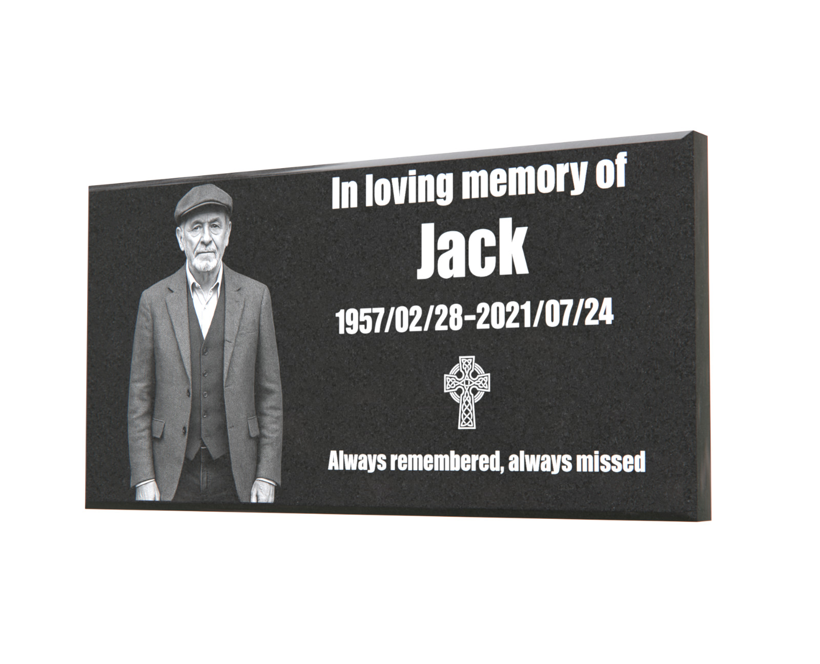 Custom Black Granite Grave Marker 8″x4″ – Personalized Flat Headstone with Photo