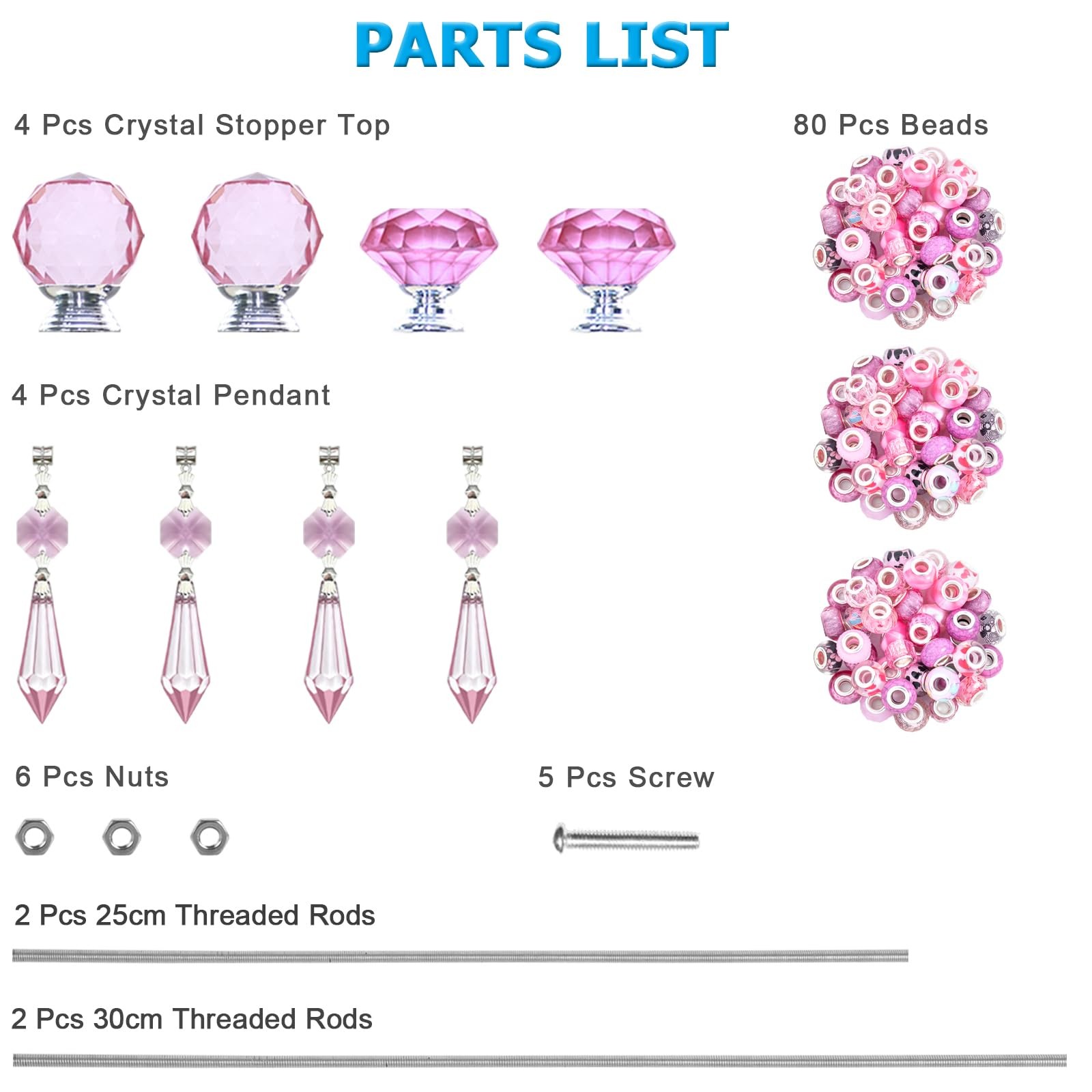 100 PCS DIY Fairy Wand Beaded Garden Stake Beads Kits with Pink Large Hole Be…