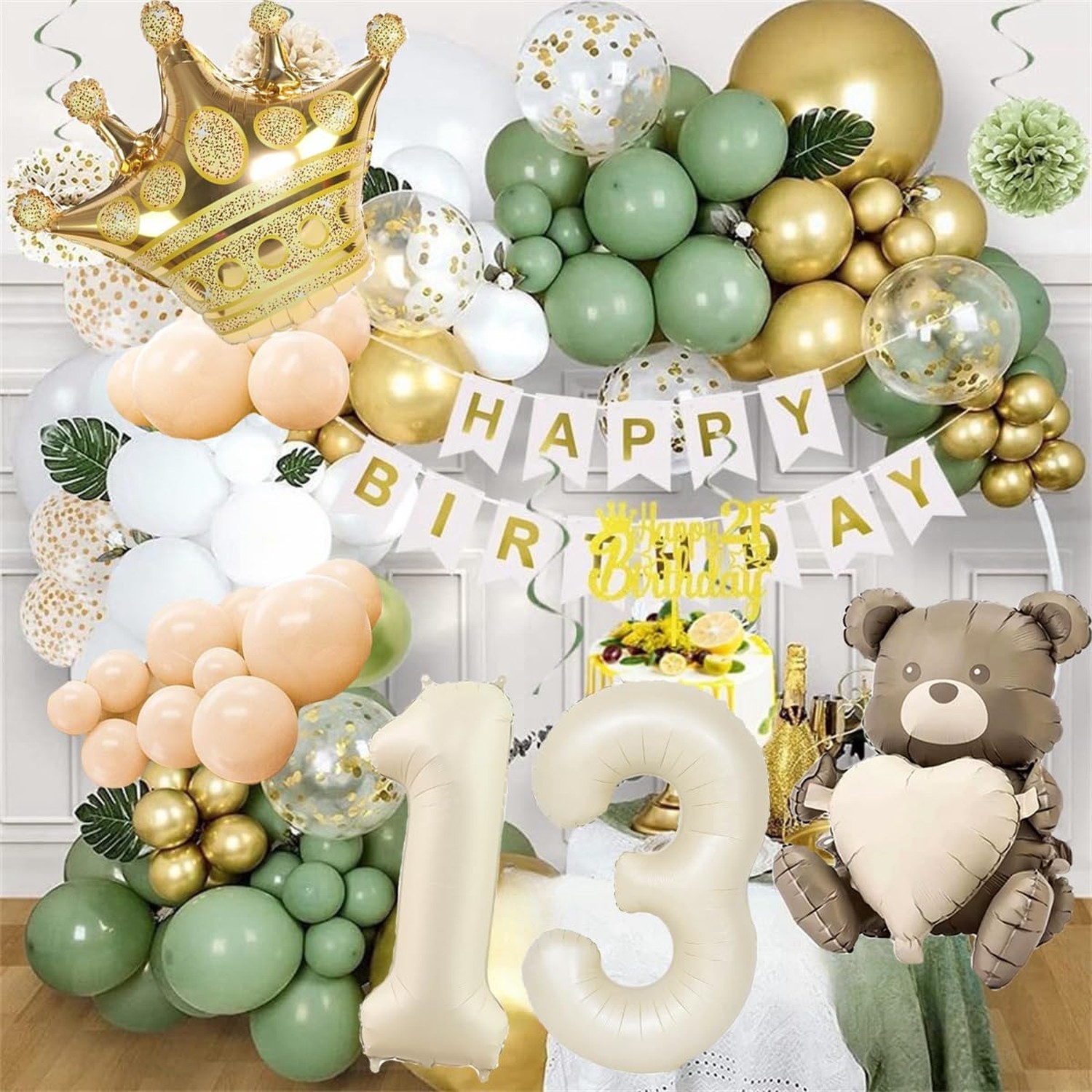 Sage Green 13th Birthday Decorations, 13th Birthday Decorations for Girls, 5 …