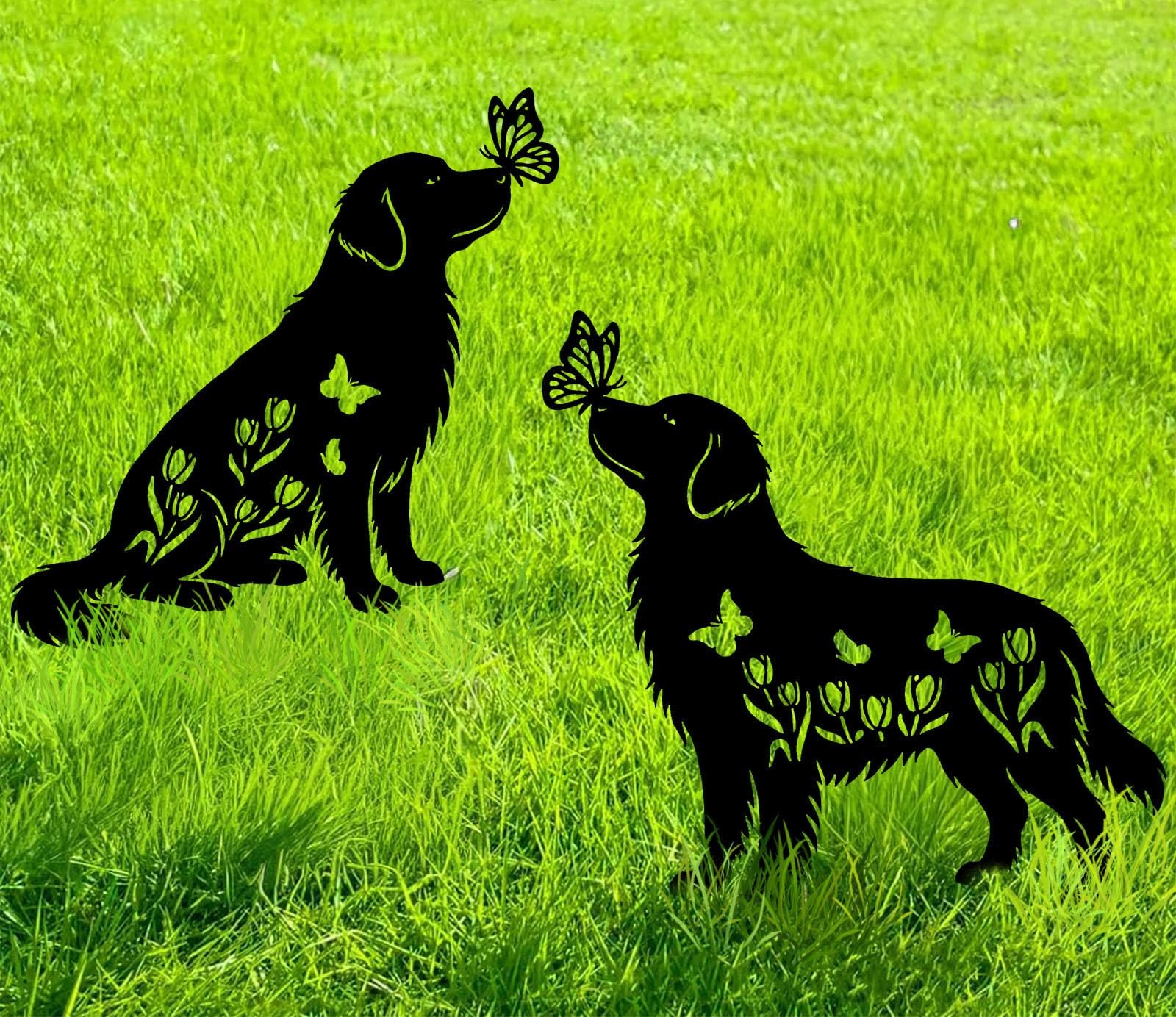 Golden Retriever Metal Decorative Garden Stakes for Memorial Yard Art, Lawn O…