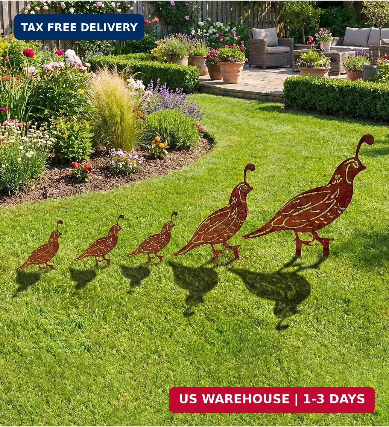 5PCS Metal Quail Yard Art Decor Stakes, Decorative Garden Stakes, Outdoor Cleara