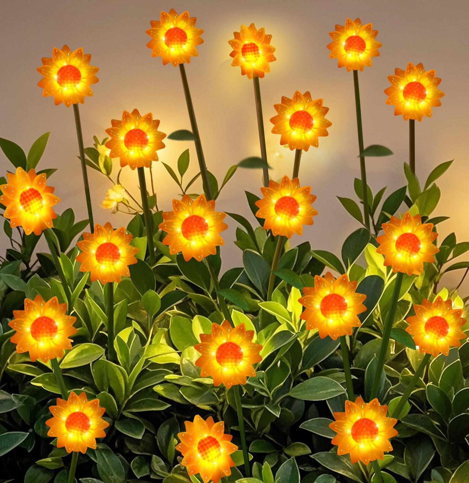 Solar Lights Outdoor Waterproof Sunflowers Garden Decor,4 Packs with 24 Sunfl…