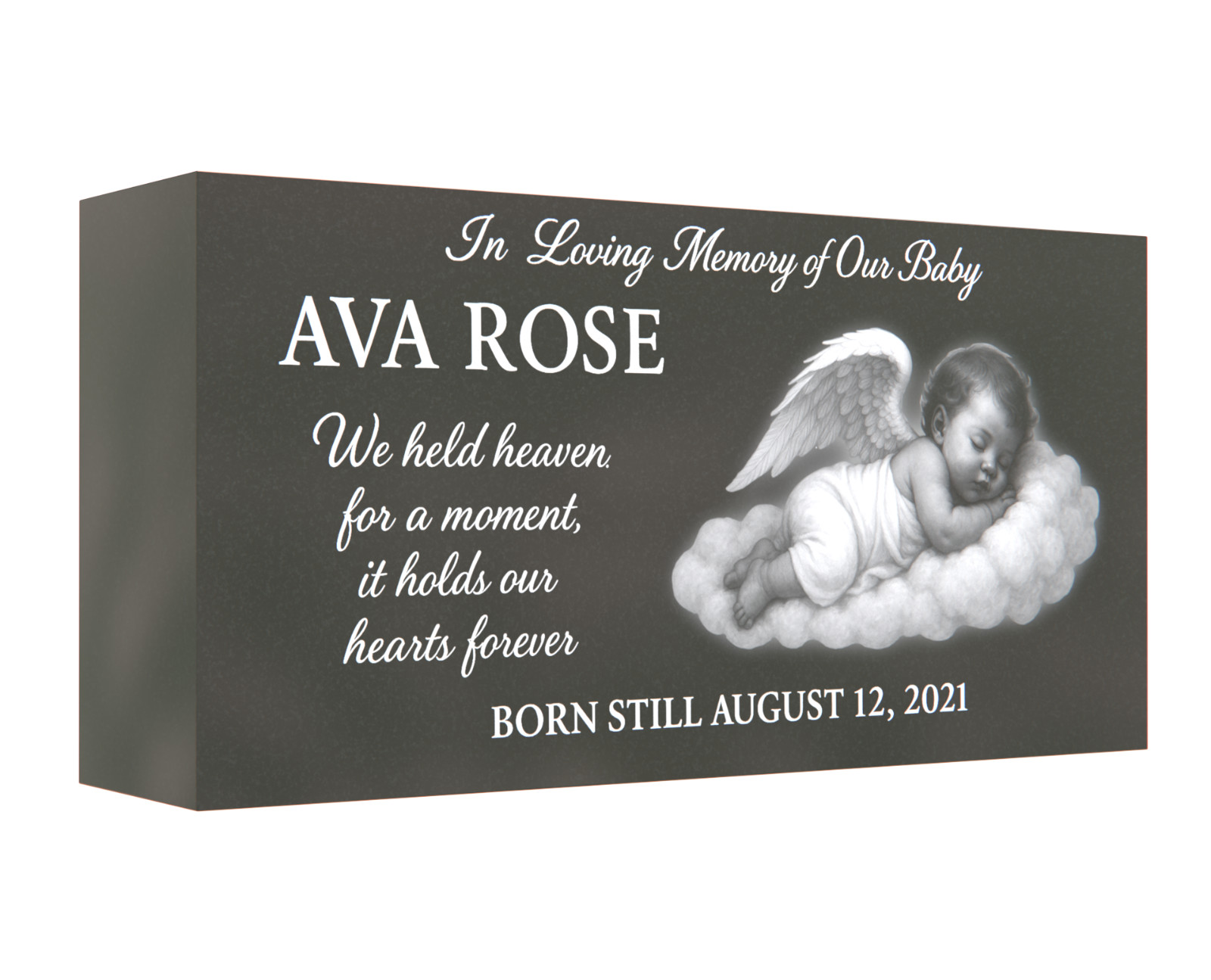 Custom Black Granite Baby Memorial Grave Marker 16″x8″x4″