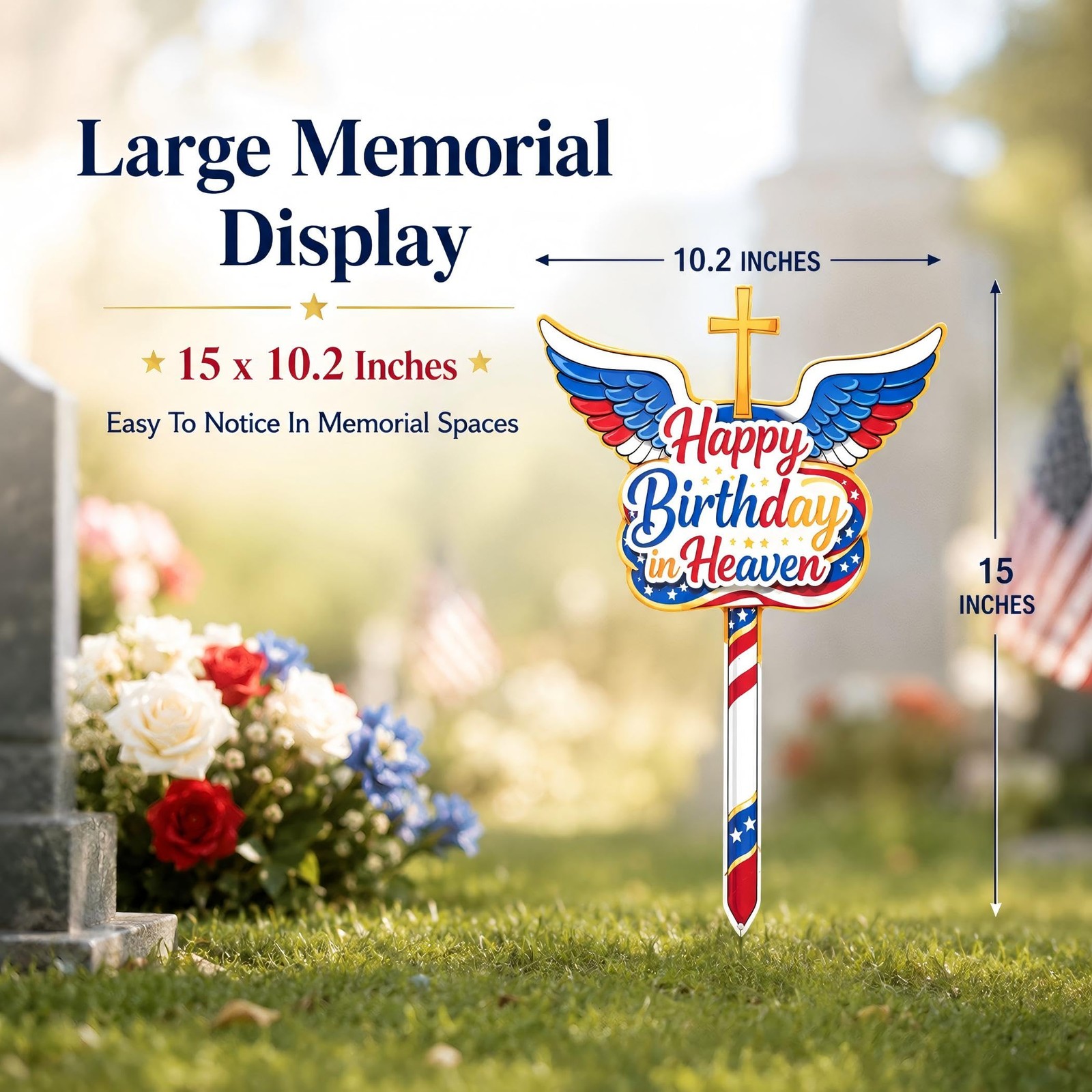 Happy In Heaven Grave Decorations, Metal Memorial Stake