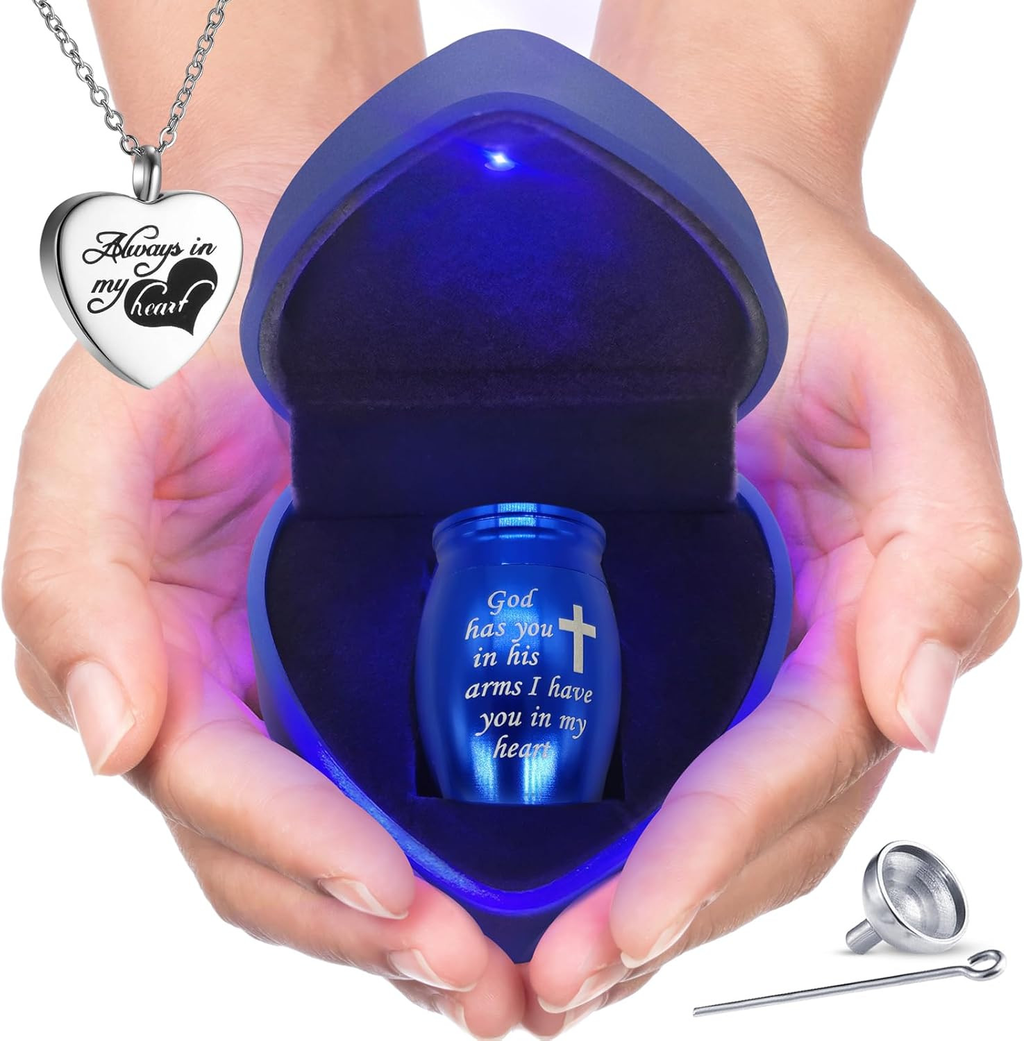 Small Keepsake Urns Comes with Heart Box W/Light (Battery Replaceable)- Best Mem