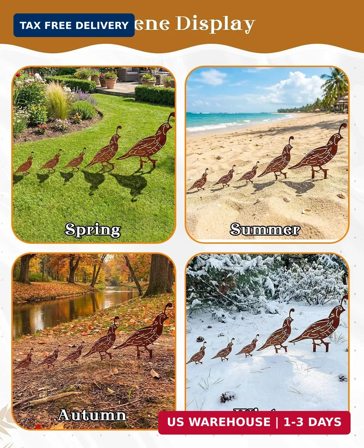 5PCS Metal Quail Yard Art Decor Stakes, Decorative Garden Stakes, Outdoor Cleara