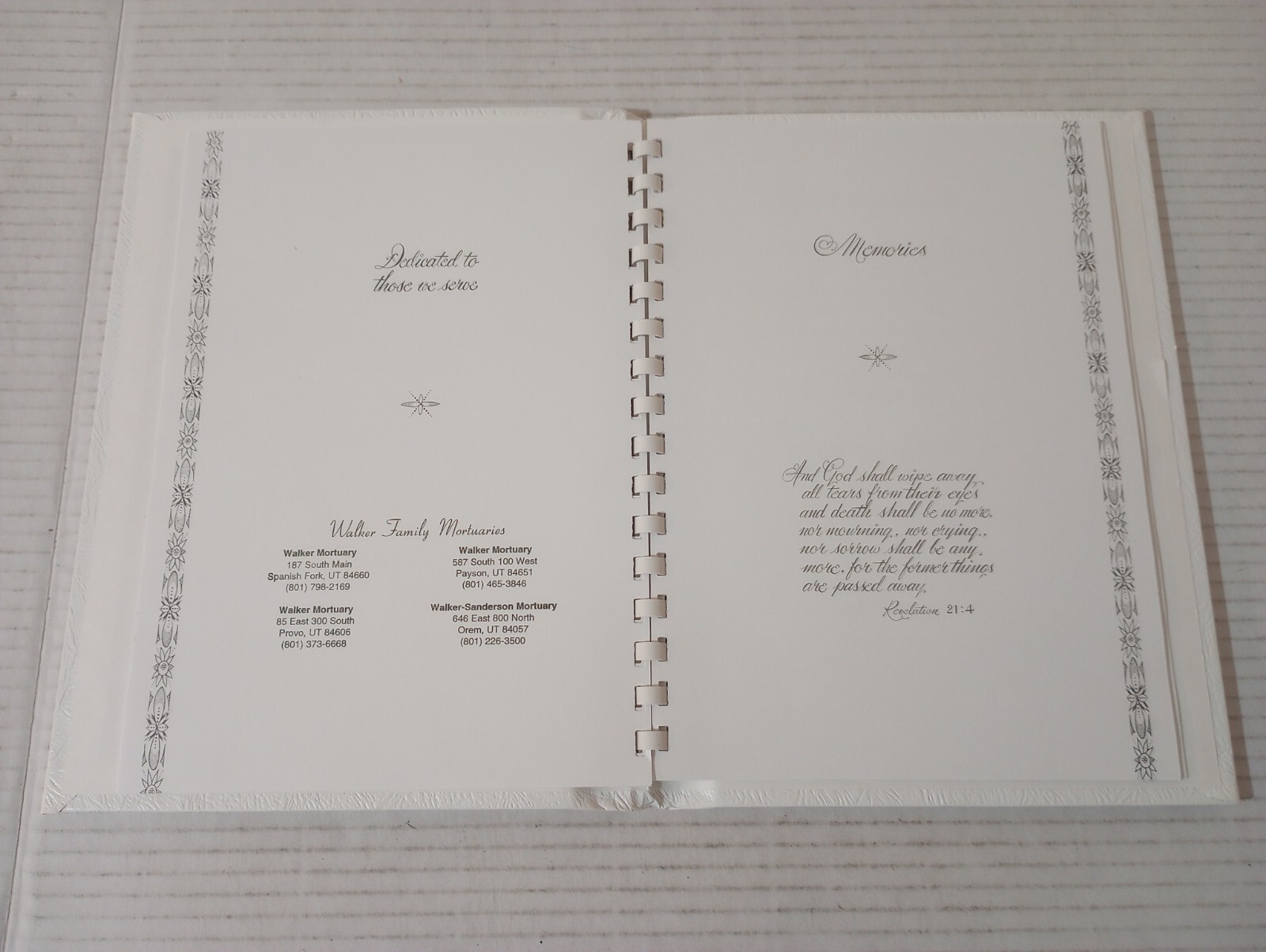 In Remembrance Funeral Guest Book Memorial Service White Sign In Registry Walker