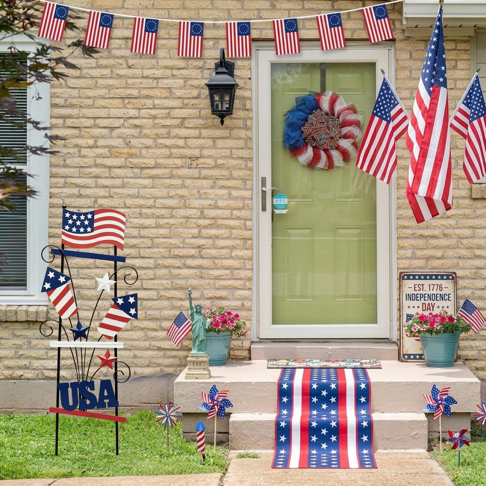 WKHOMEDECO 4th of July Decorations Outdoor, 30 Inch Metal Patriotic Garden St…