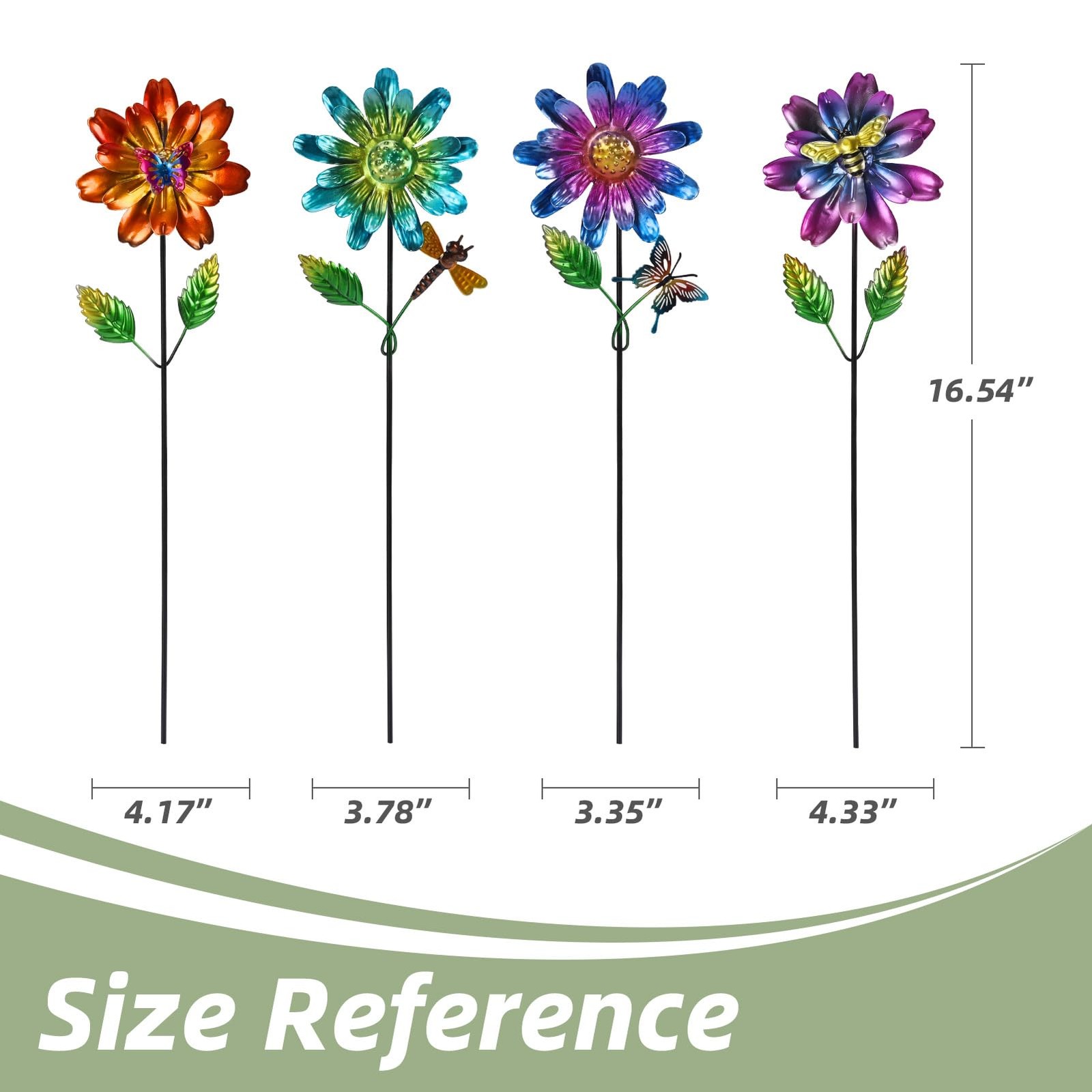 Metal Flower Garden Stakes for Outside Set of 4, Flower Garden Decor with Sha…