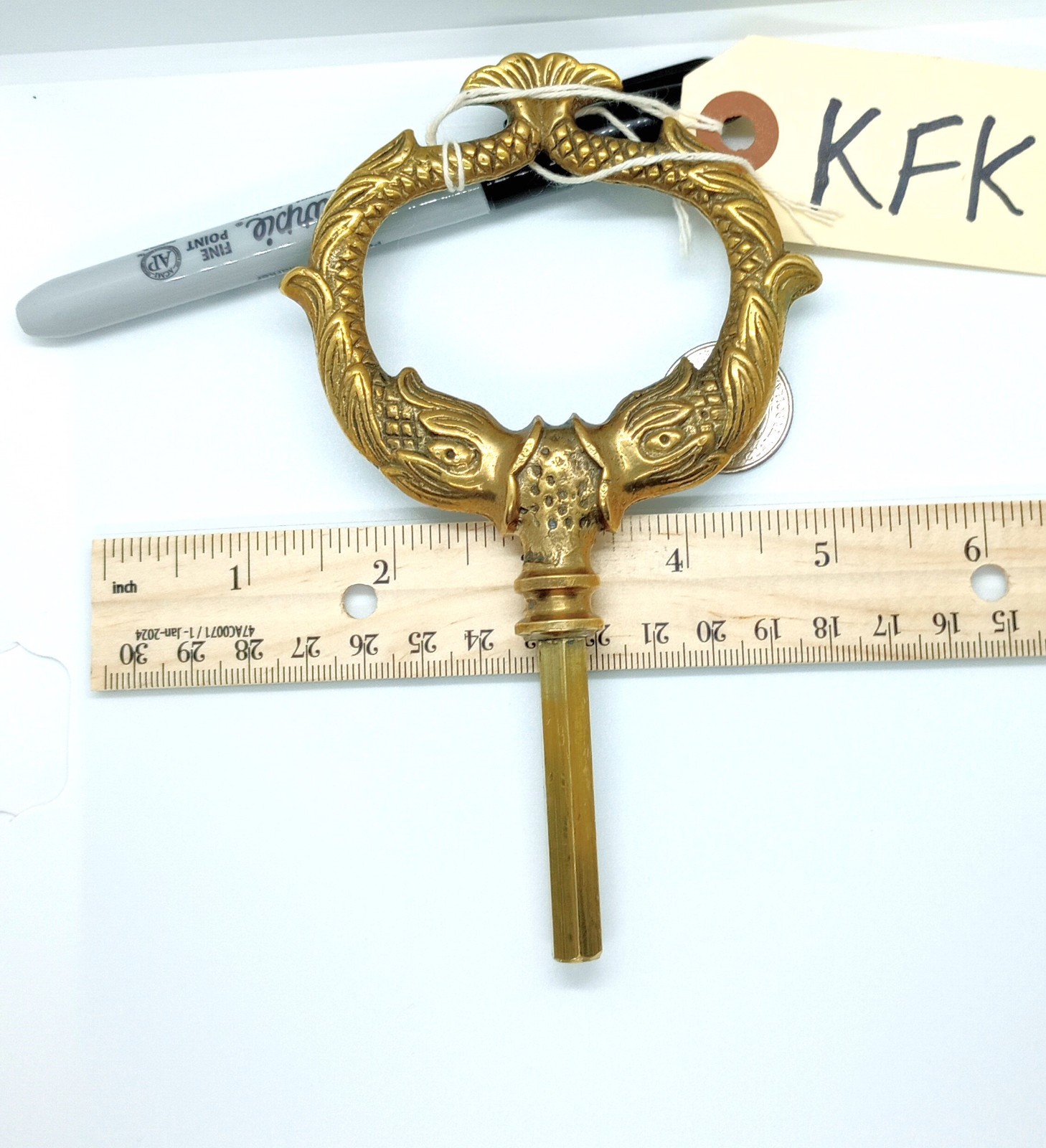 Ornate Brass Casket Key / Coffin Key