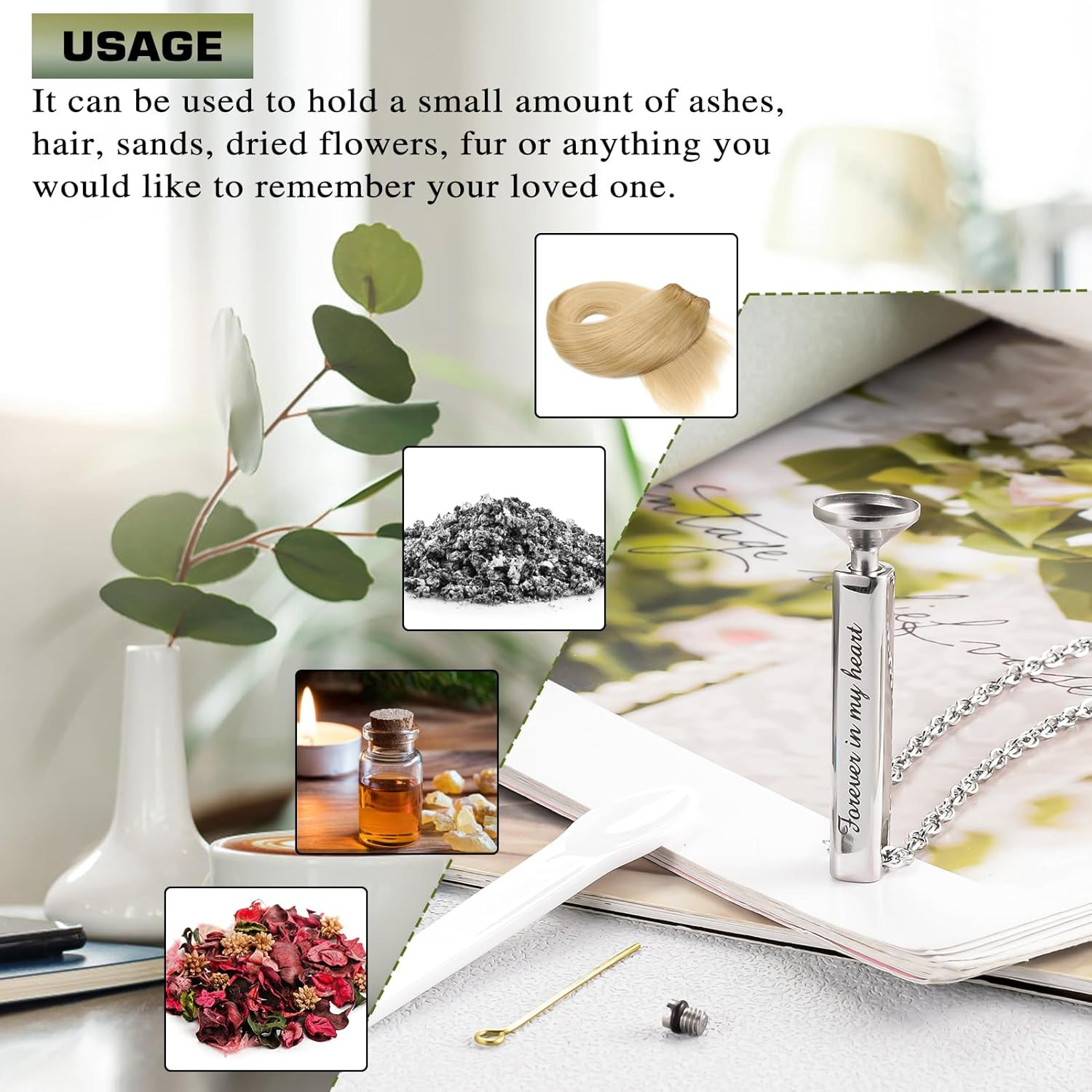 Urn Necklace for Human Ashes Cremation Jewelry for Ashes Stainless Steel Keepsak