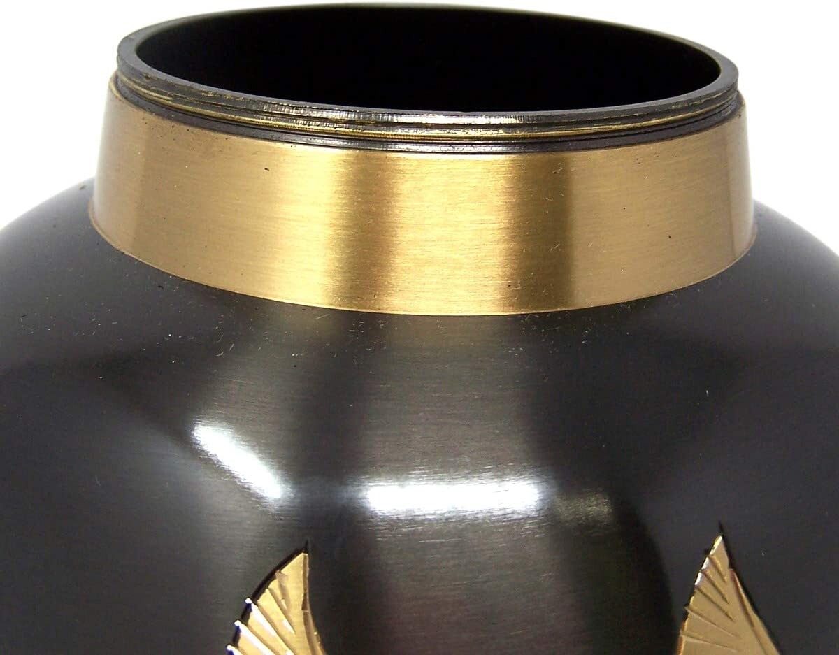 Charcoal Grey Gold Toned Dove Cremation Urn With Screw on Lid For Ashes 10 Inch
