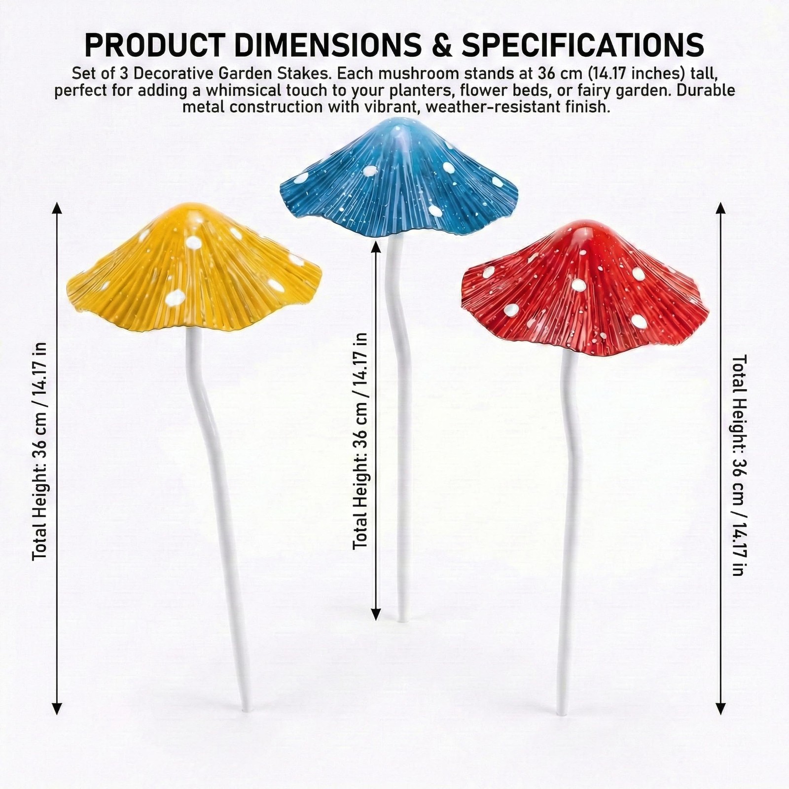 Metal Mushroom Garden Stakes Set of 3, Rust-Free Heavy Duty Metal Yard Art De…