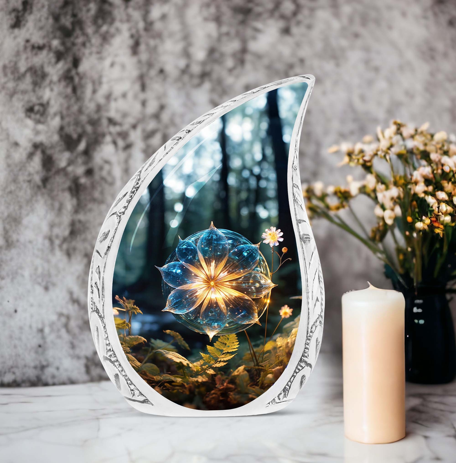 Stunning Glass Lilly Tribute, Dignified Resting Place for Beloved Women Crematio