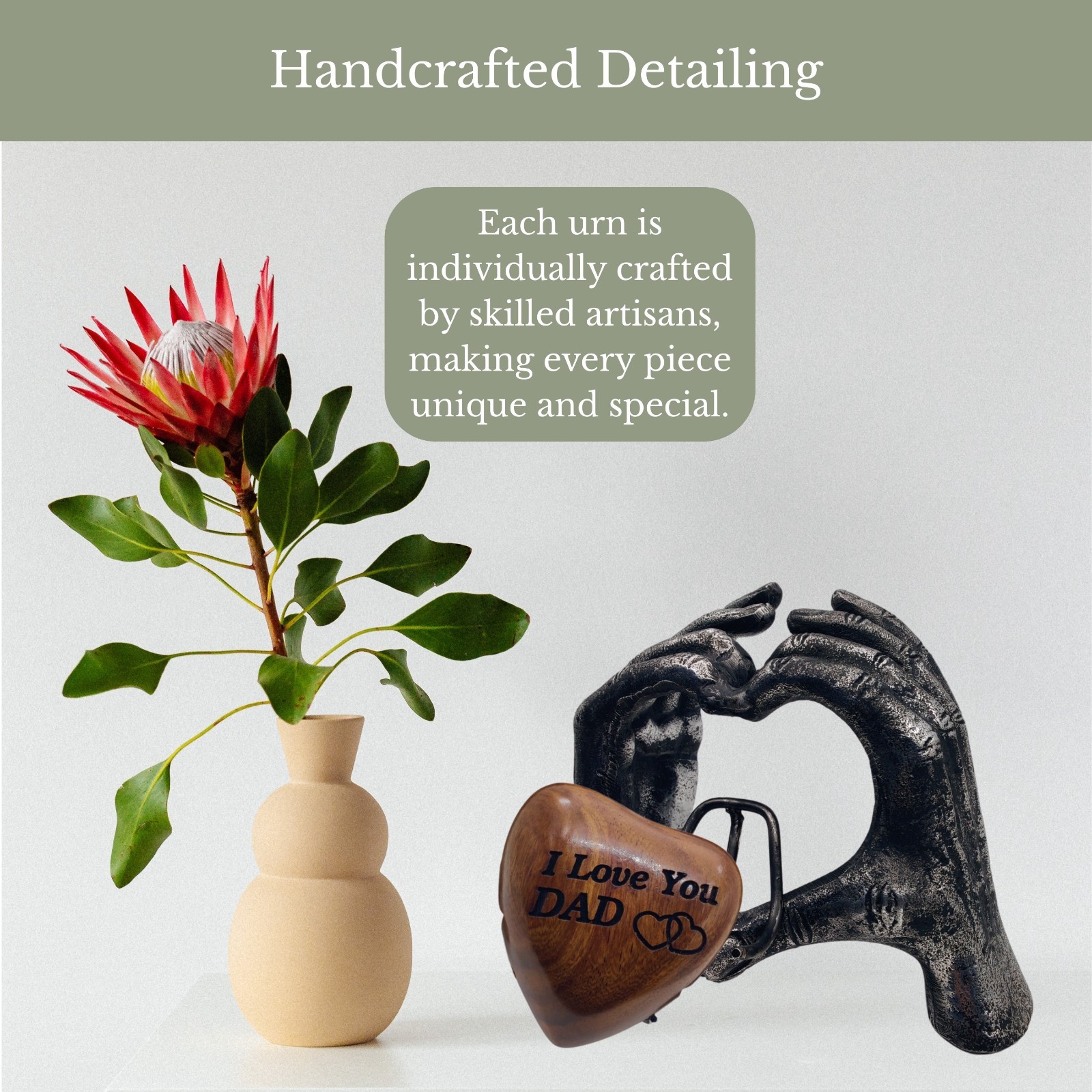 Wooden Heart Keepsake UrnI love you DAD Hand Display Stand with Engraving