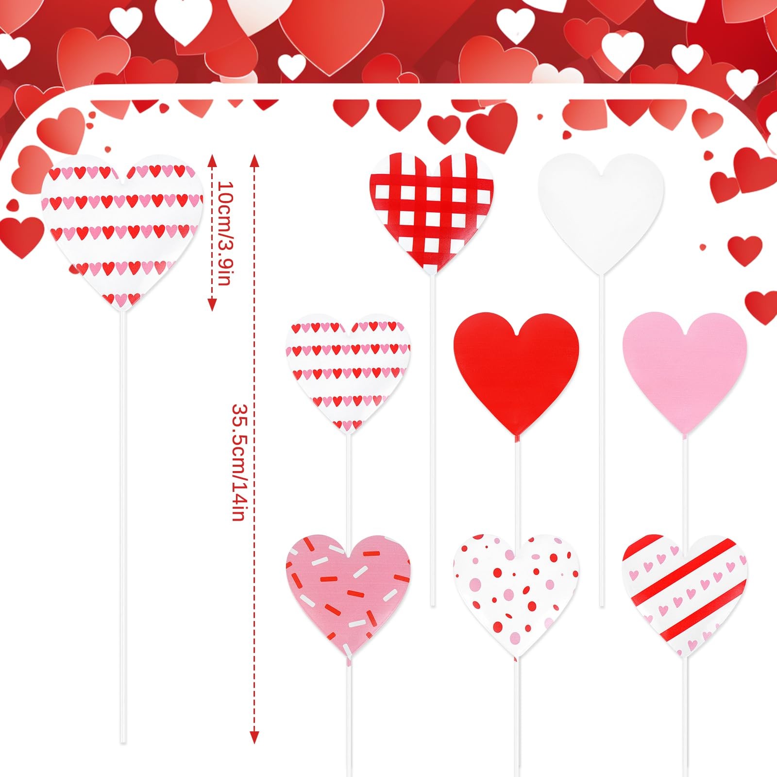 8 Pcs Metal Valentine Yard Decor Red Pink Heart Planter Stakes Romantic Love …