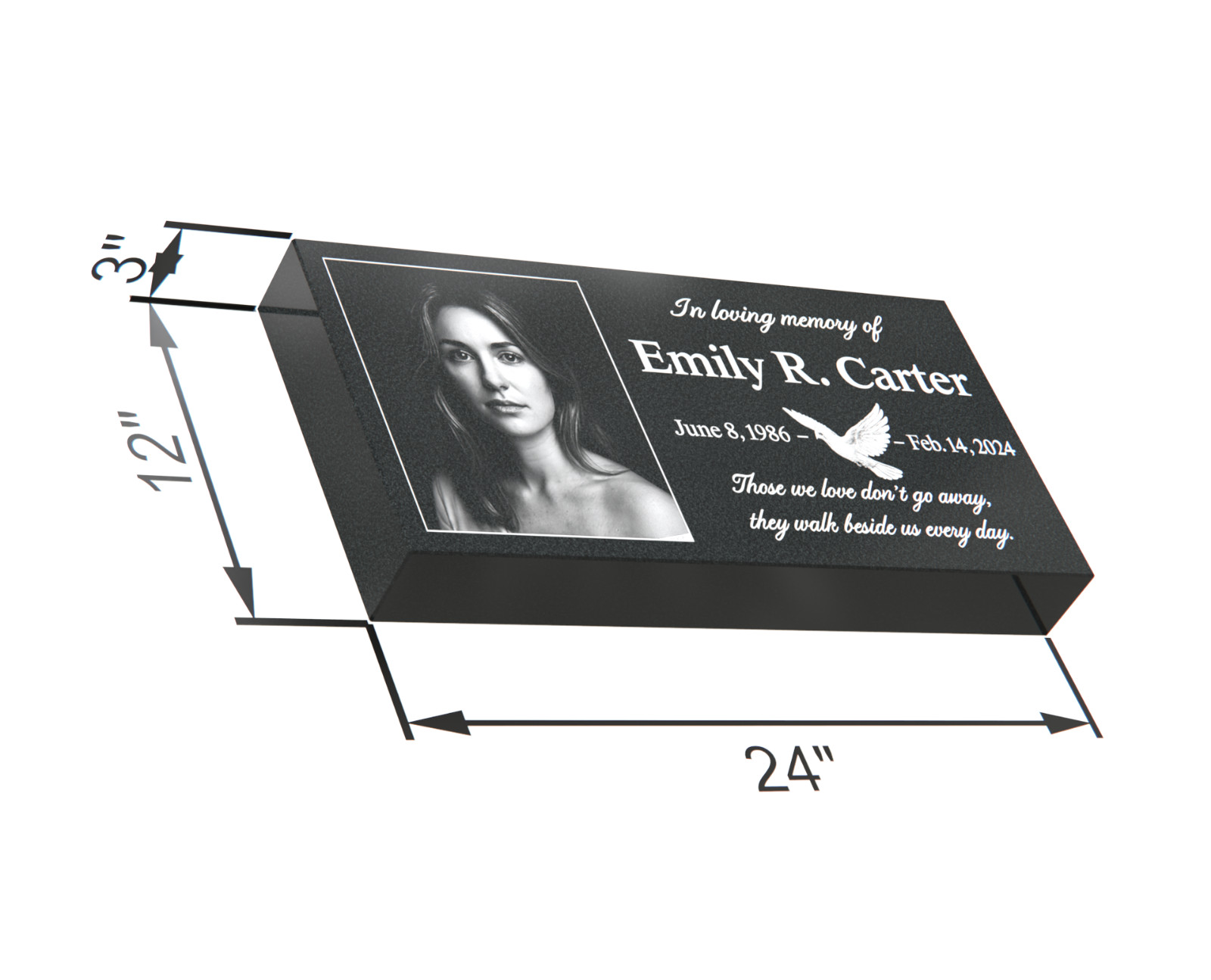 Custom Black Granite Headstone 24x12x3 – Flat Grave Marker with Portrait