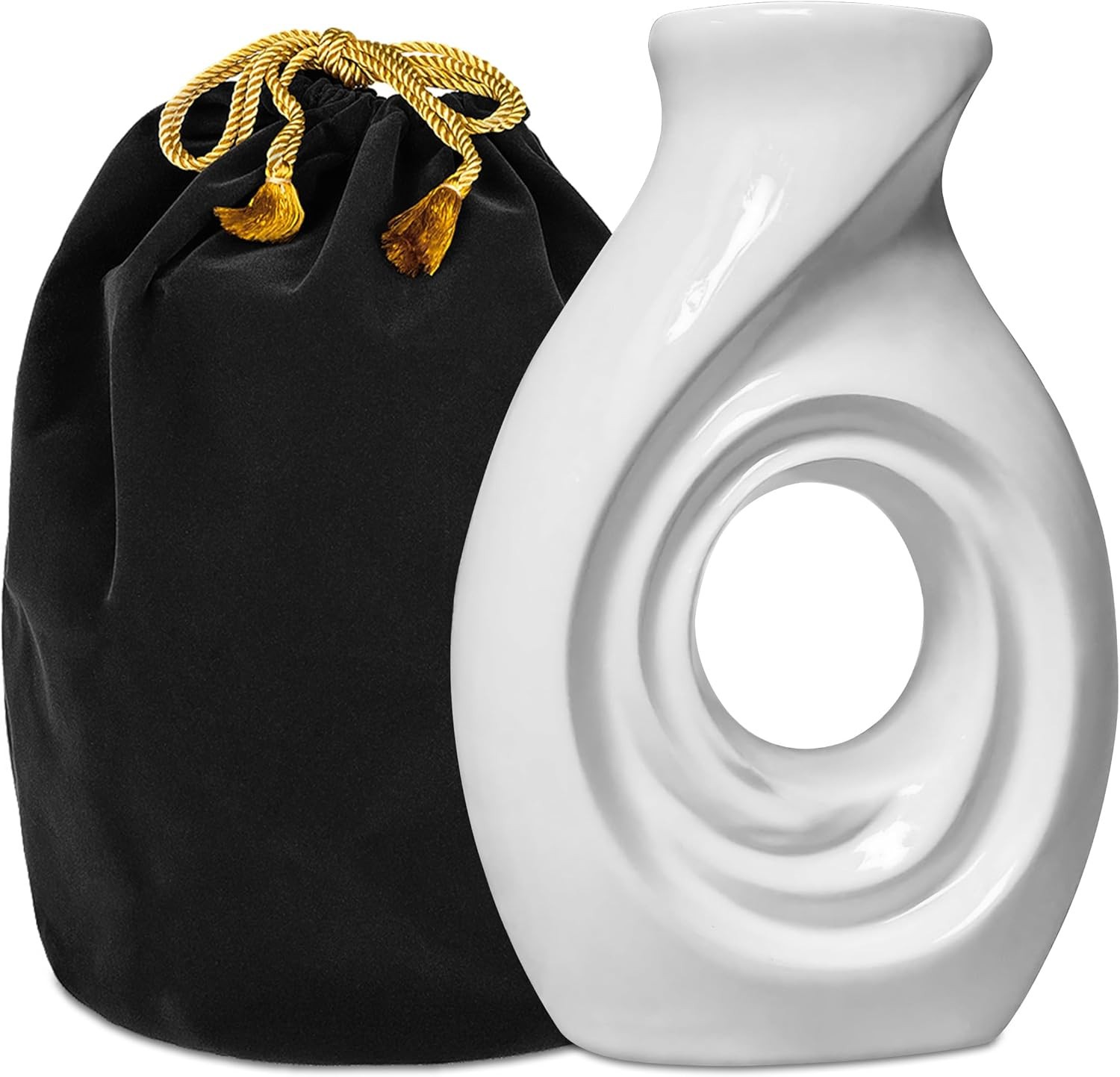 Modern Adult Cremation Urn for Human Ashes, Secure Closure, 12.2″Hx8.2″W, White