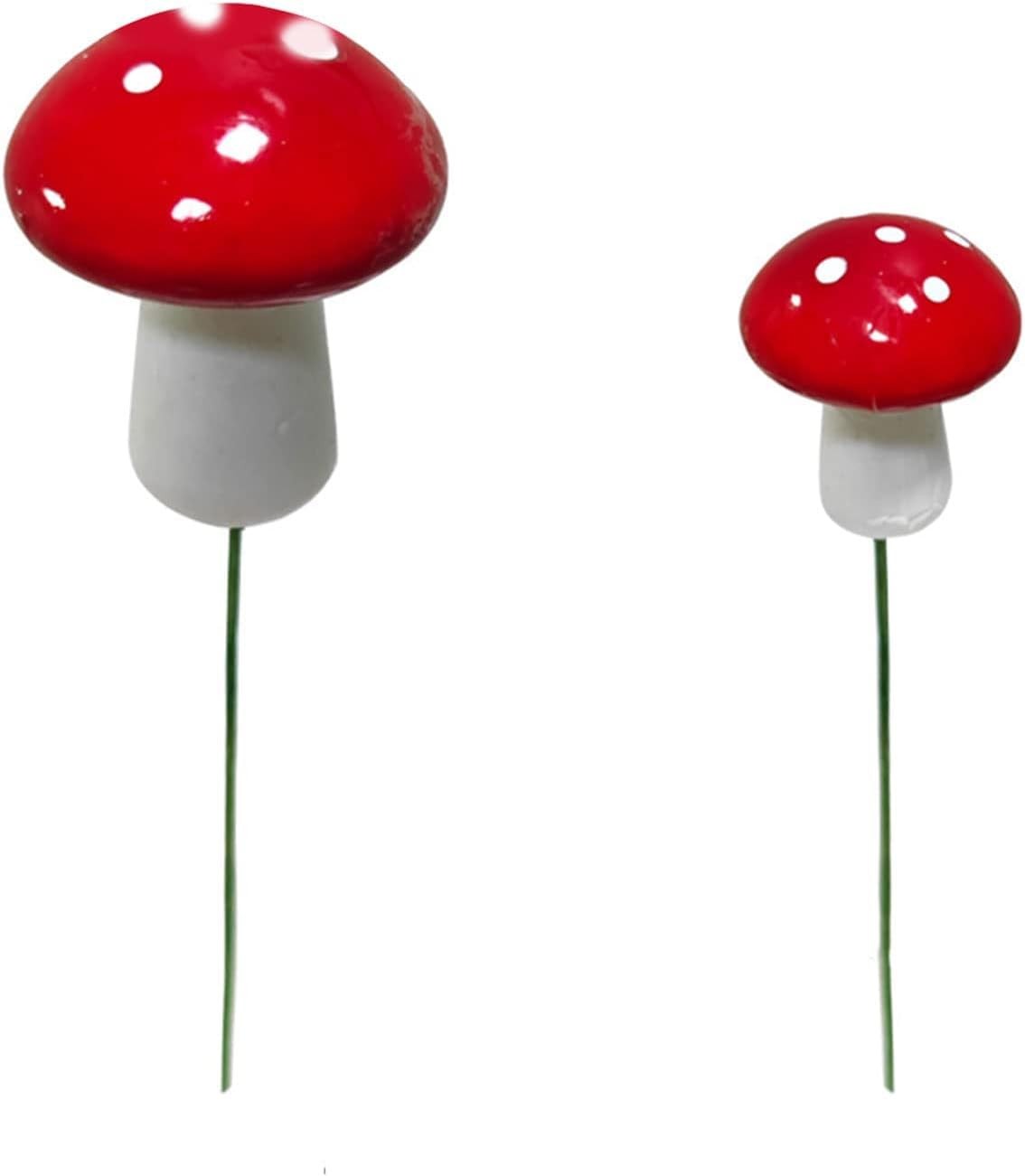 10Pcs Red Garden Stakes Mushroom Miniatures Indoor Outdoor Silhouette Fairy G…