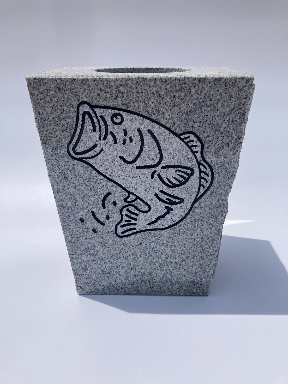 Granite Memorial Vase Tapered 8″x6″x10″ Gray with Design