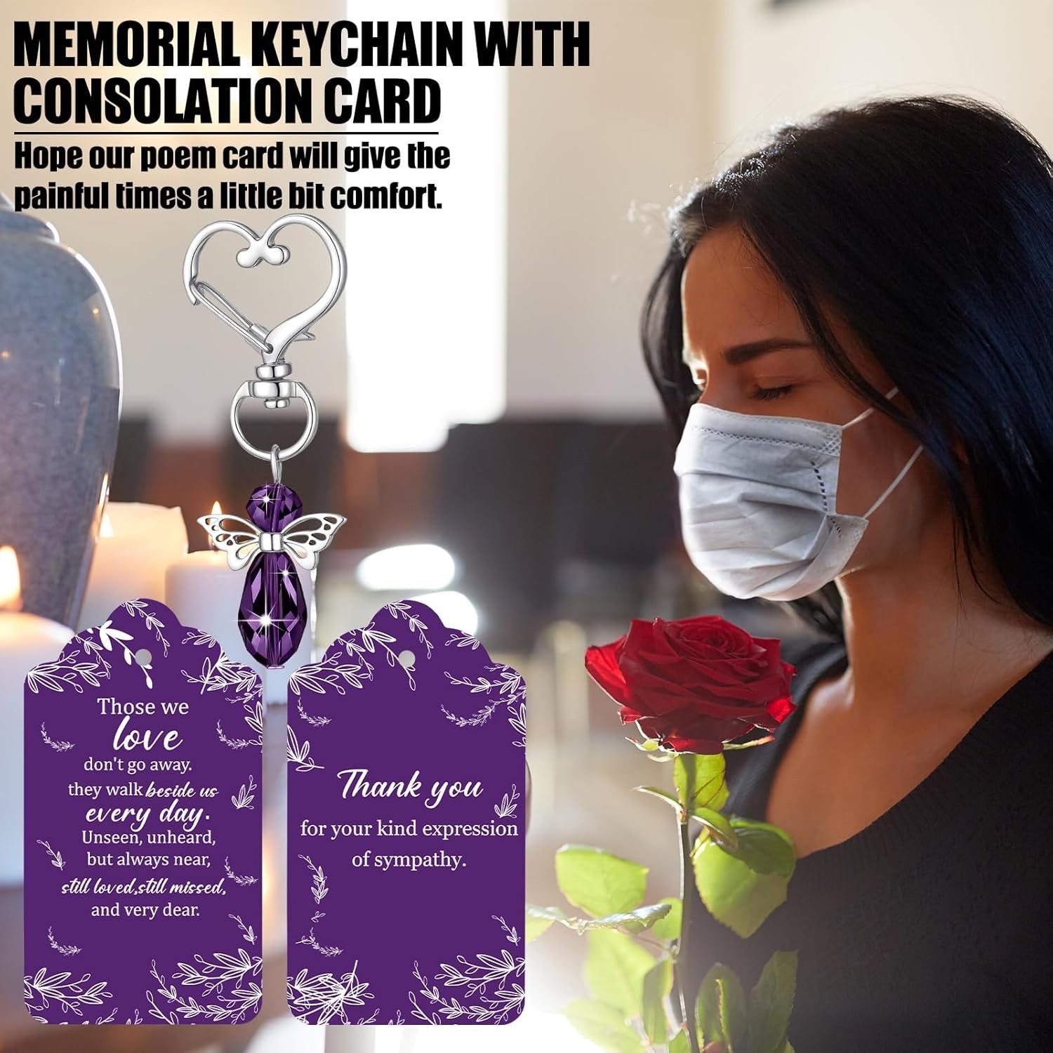 Funeral Favors Angel Keychains Memorial Gifts Thank You Cards Set 30