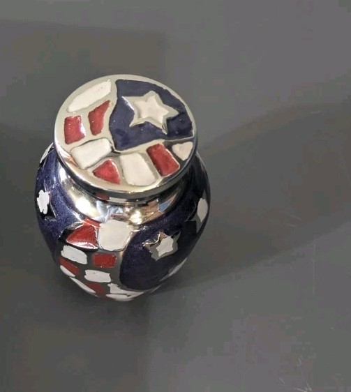 American Flag Mini Small Urn Military Series Mosaic USA Brass Cremation Set Two