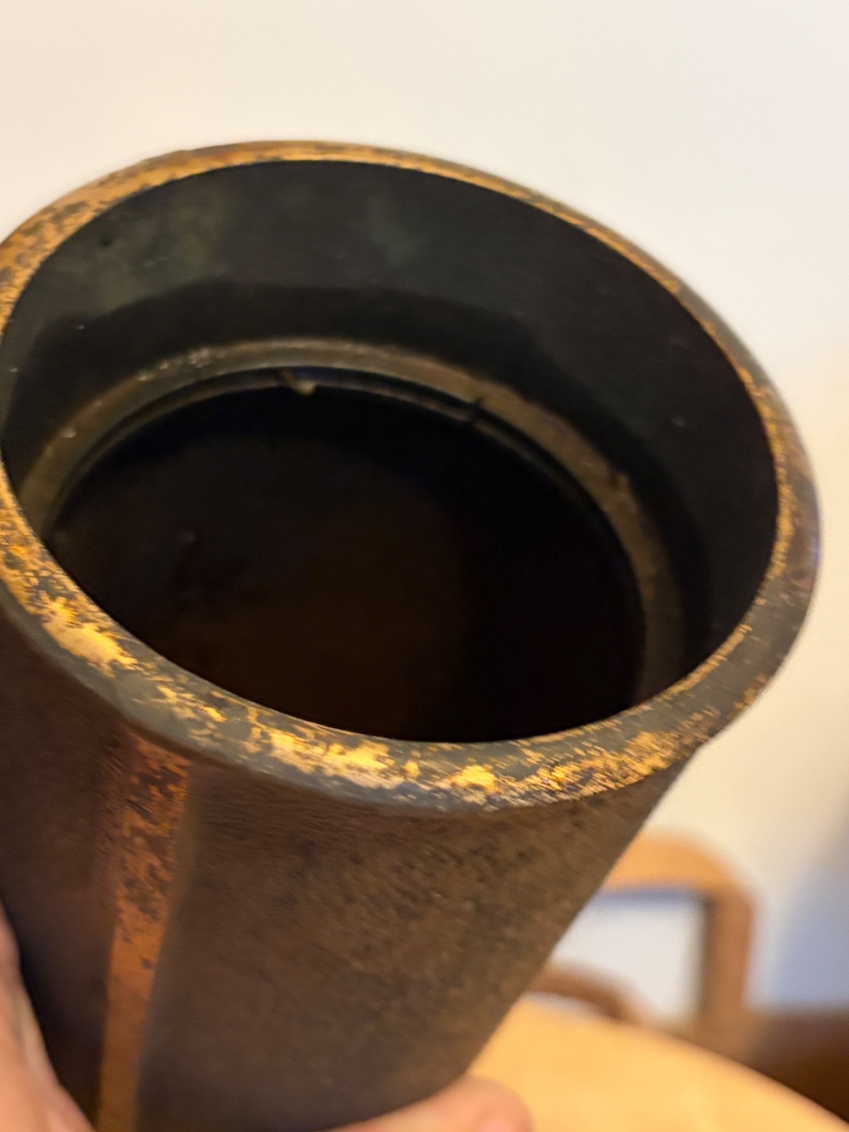 Vtg Solid Hammered Bronze Cemetery Memorial Flower Vase (2) Flutes x 8-1/2″